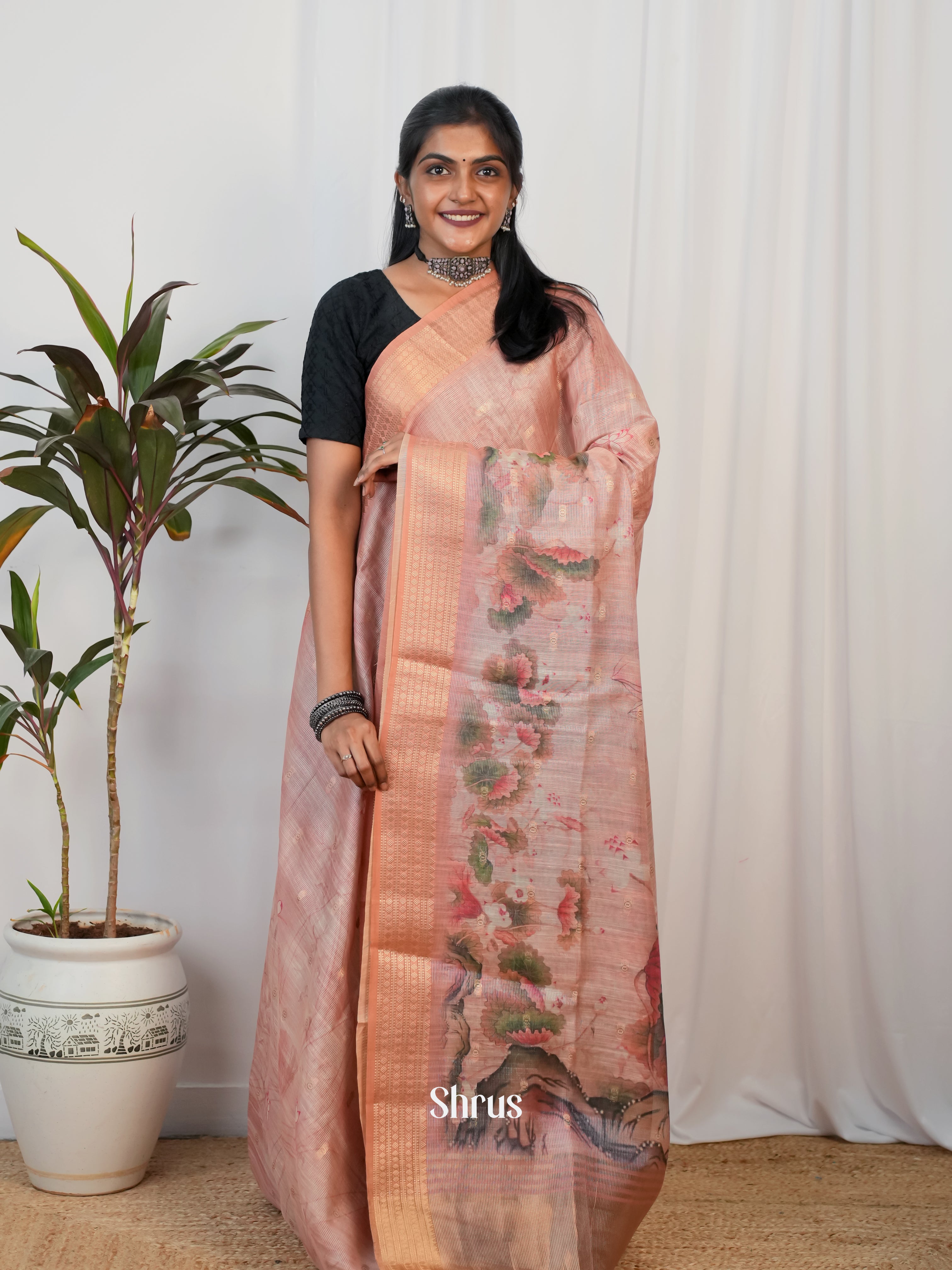 Peach - Semi Jute Saree