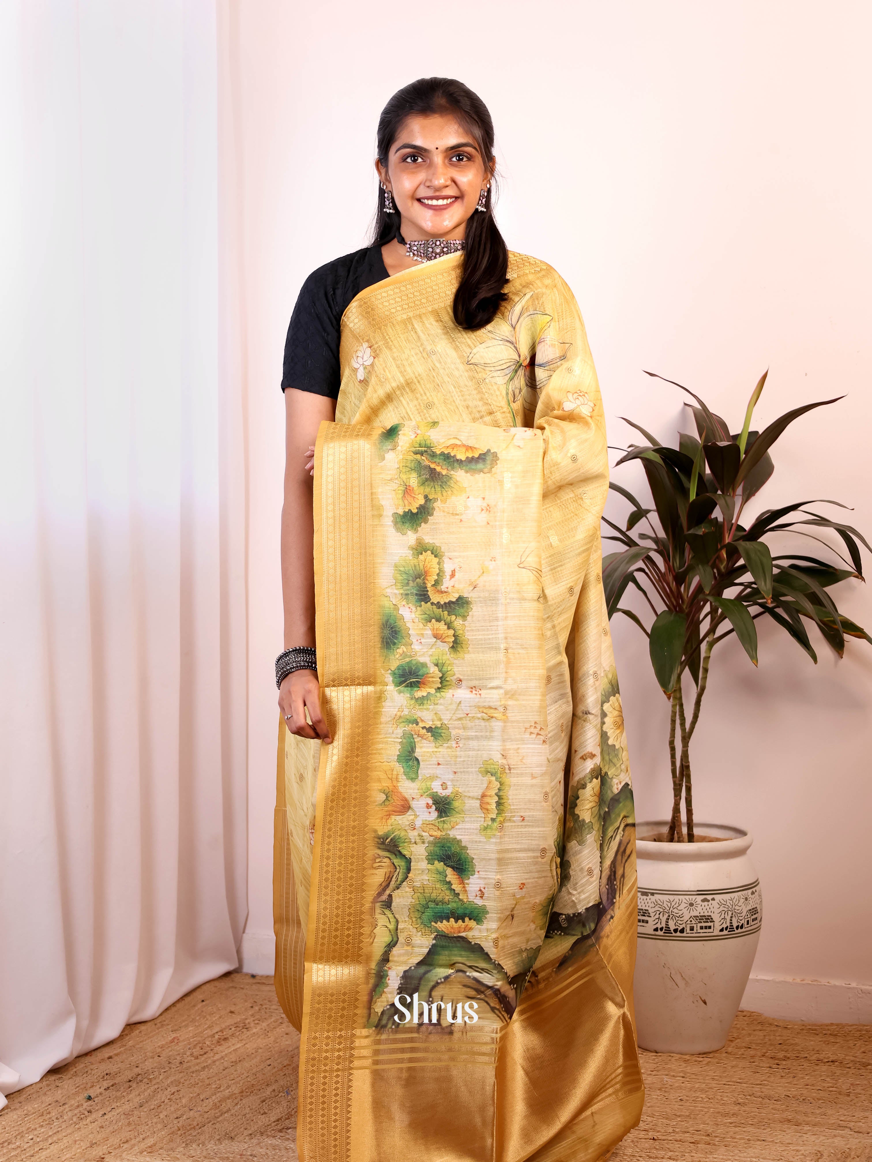 Beige - Semi Jute Saree