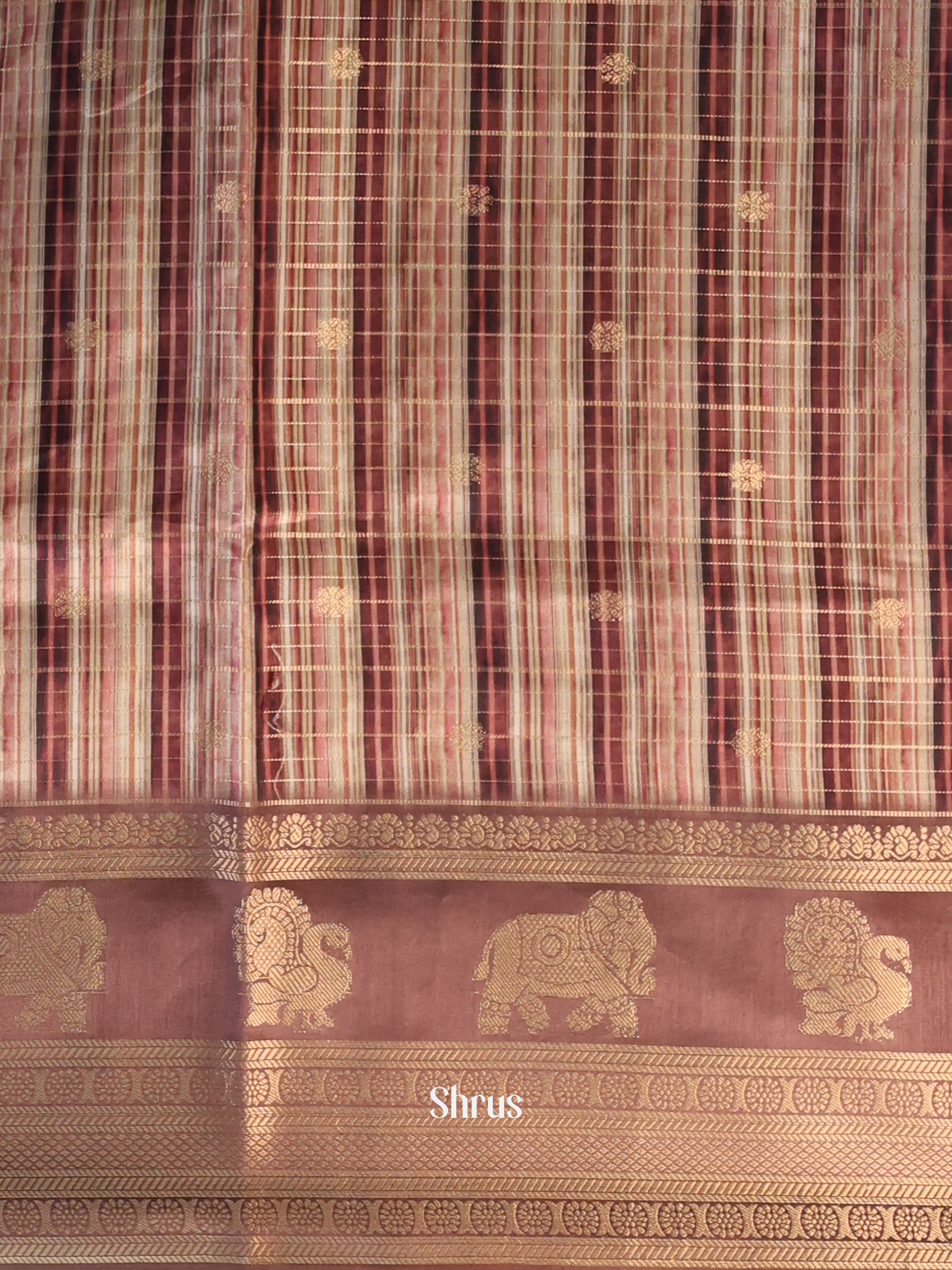 Lite Brown & Brown  - Printed Semi Tussar Saree