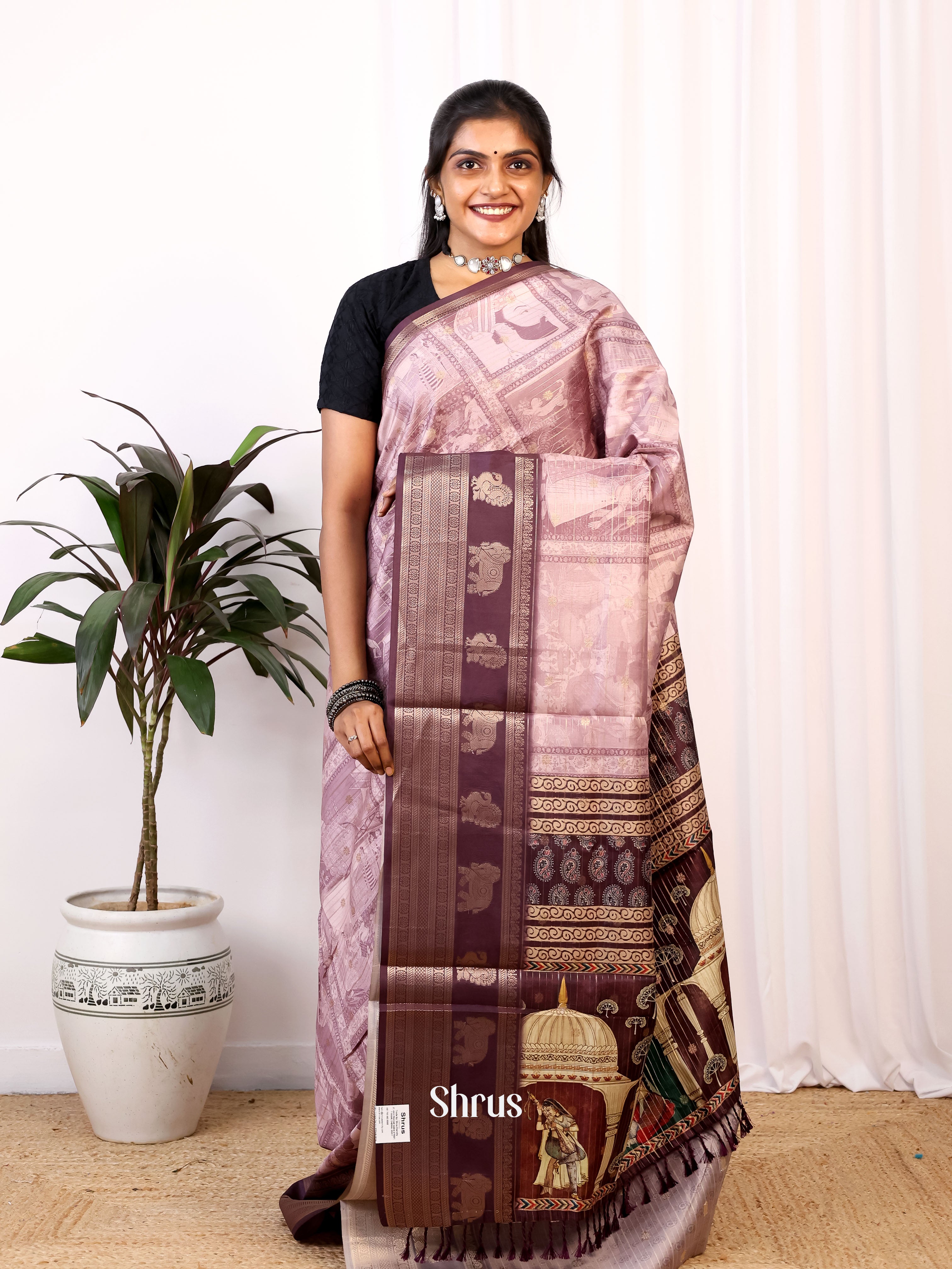 Lavender & Purple - Printed Semi Tussar Saree