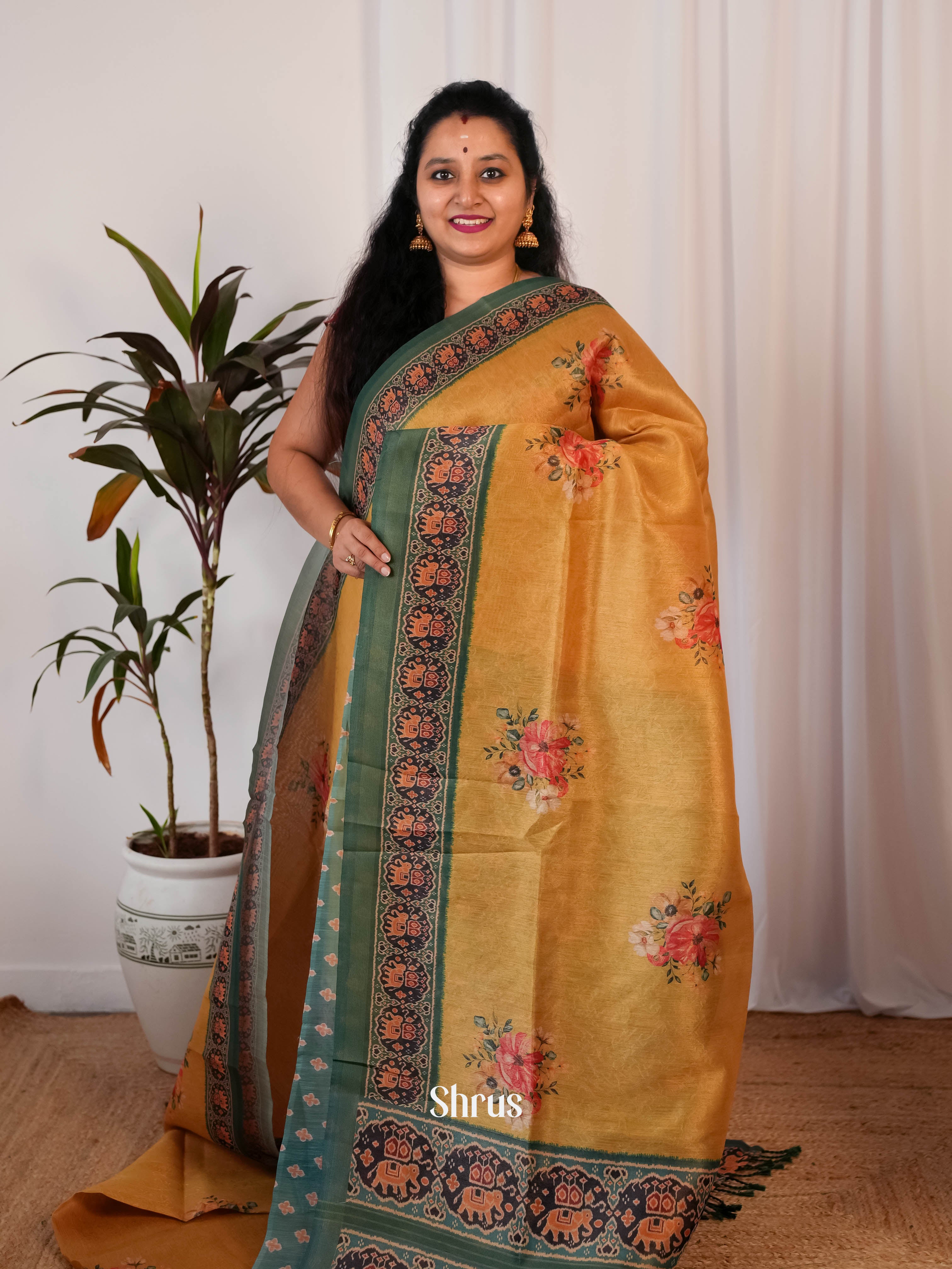 Mustard & Green - Semi Jute Saree