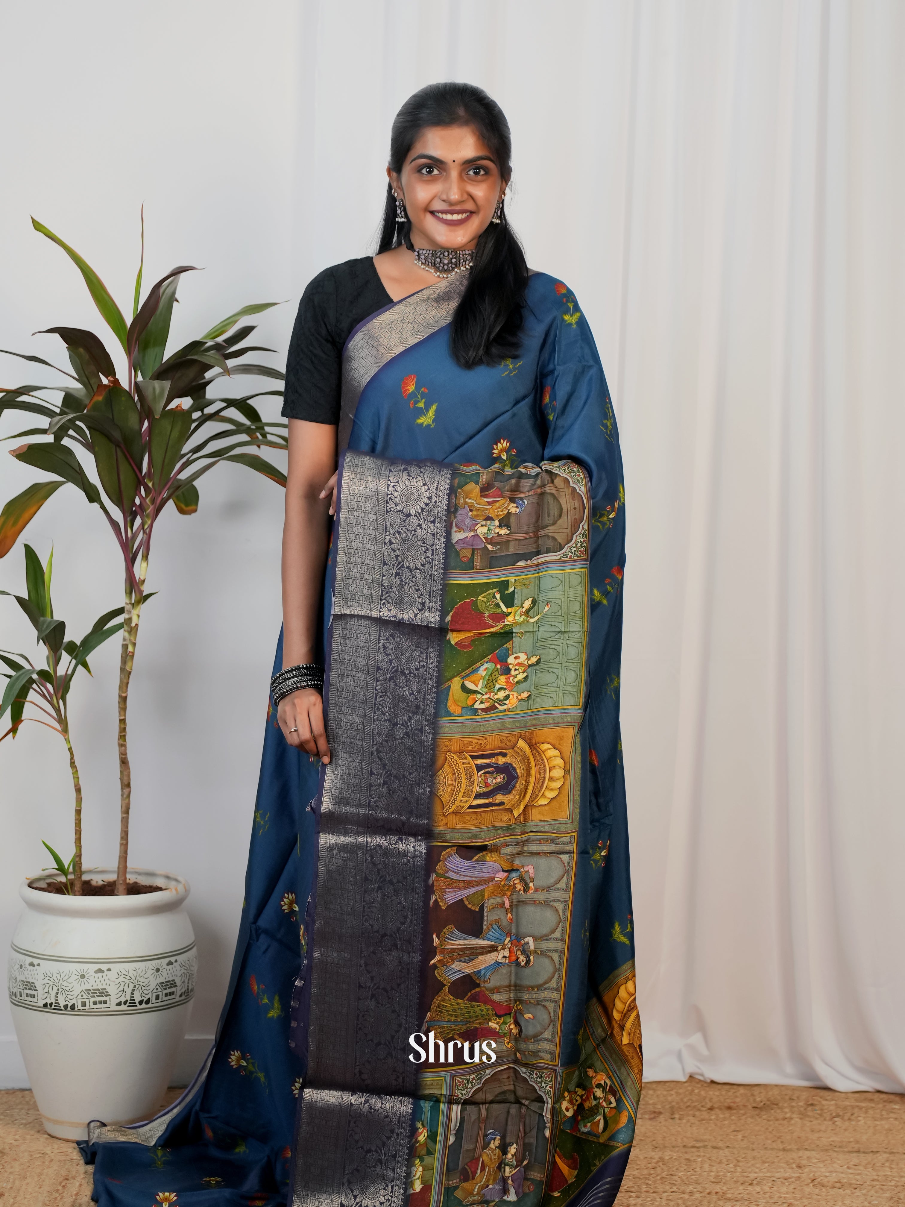 Blue - Semi Crepe Saree