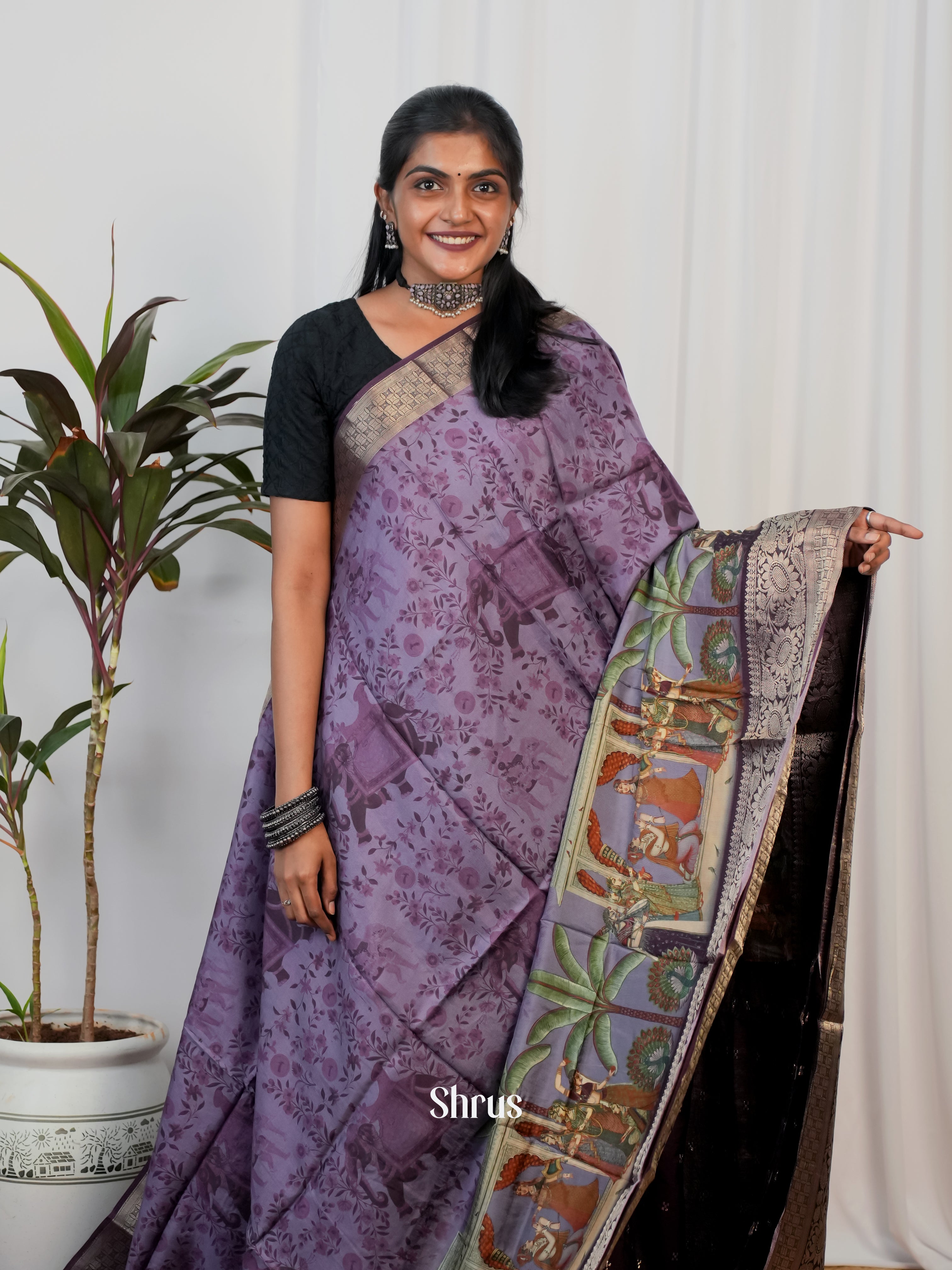 Purple - Semi Crepe Saree