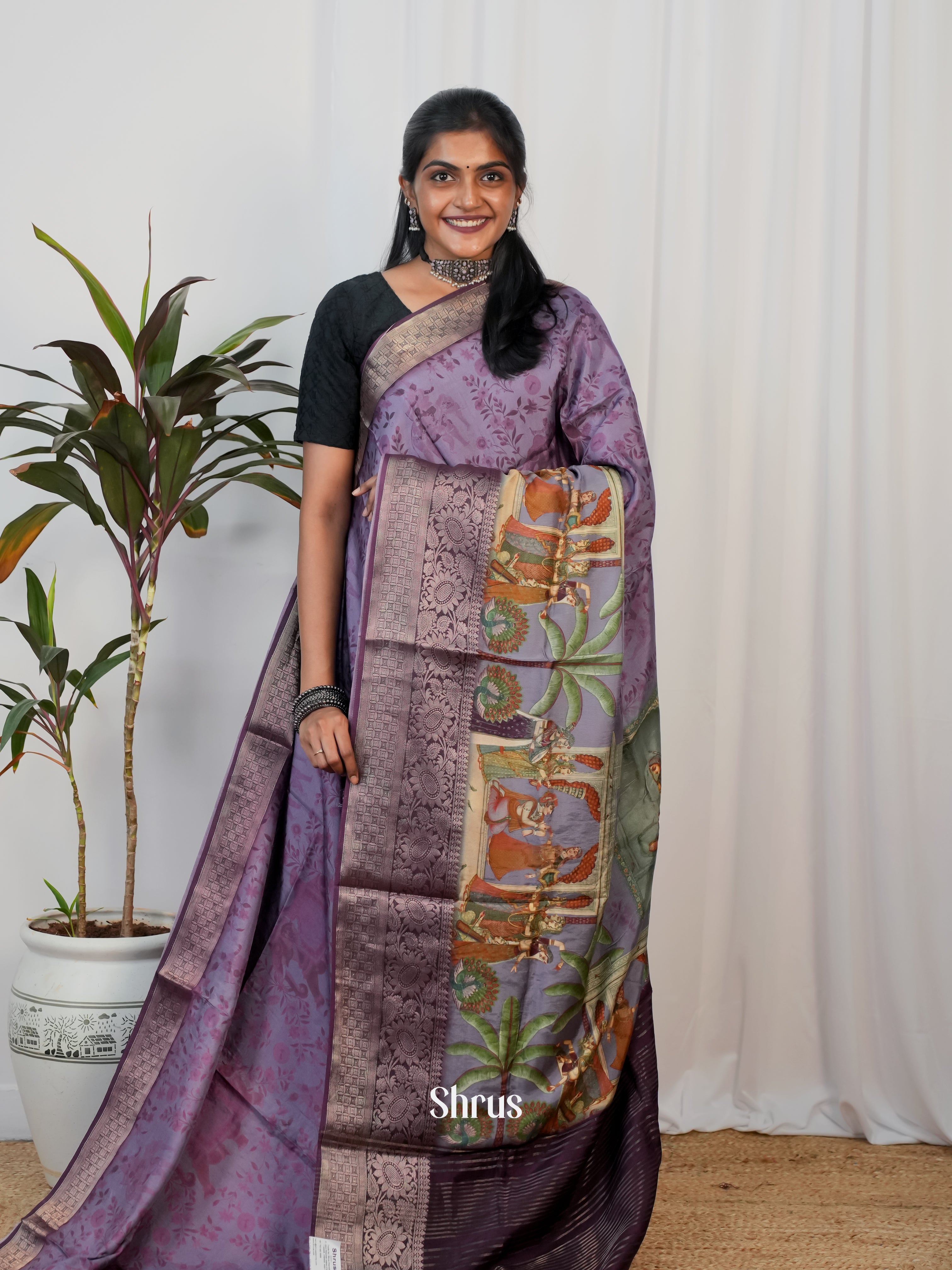 Purple  - Semi Crepe Saree