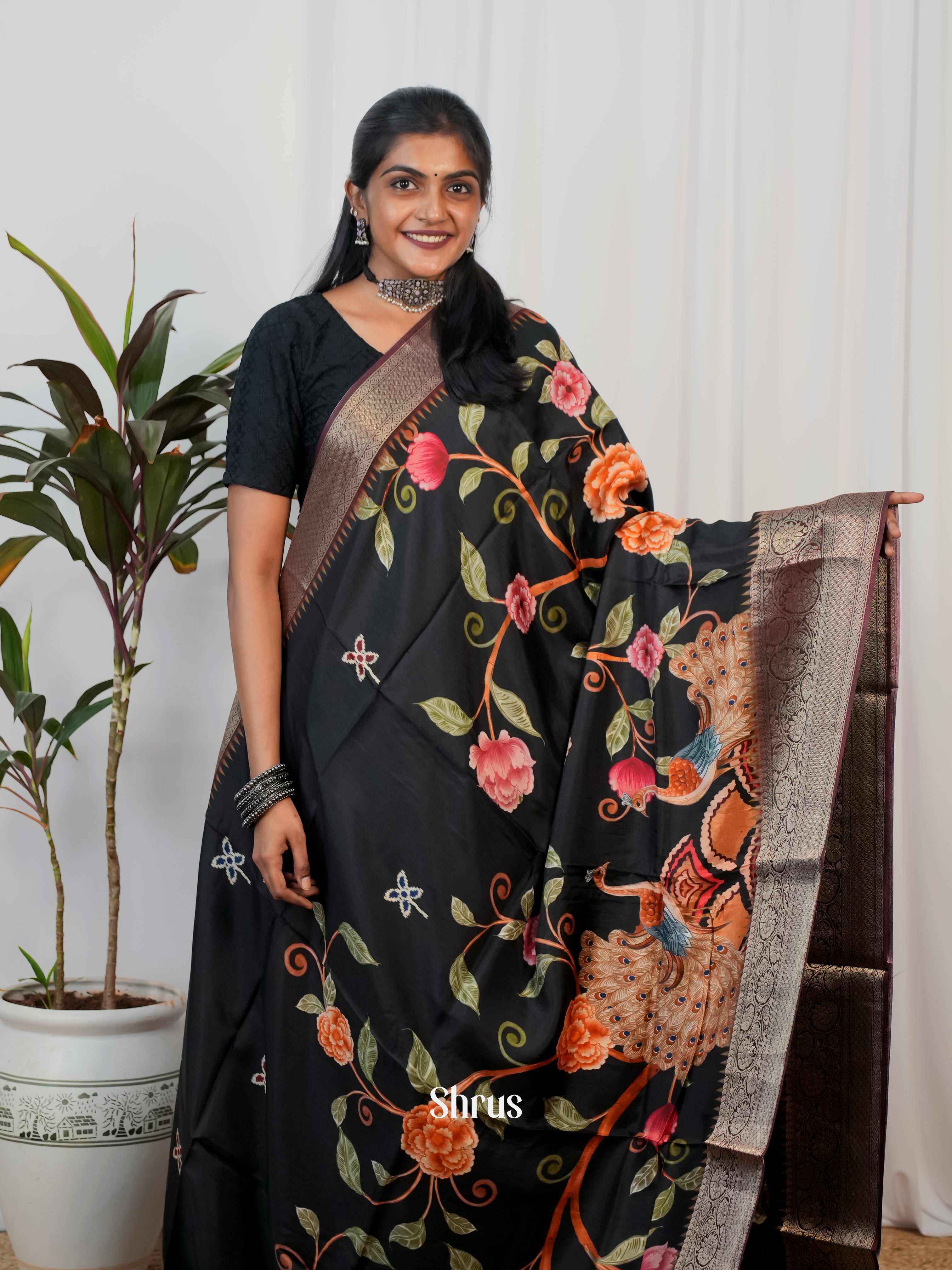 Black - Semi Crepe Saree