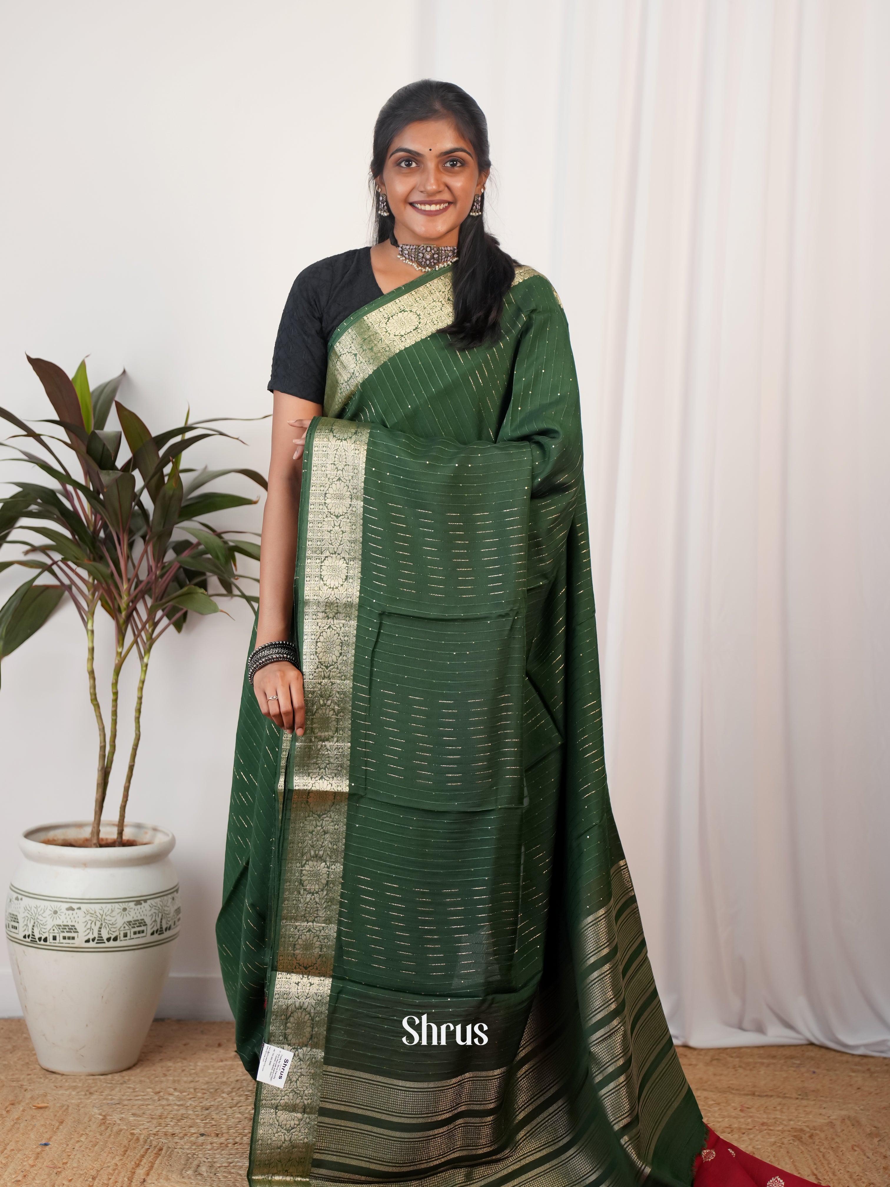 Green & Red - Semi Georgette saree