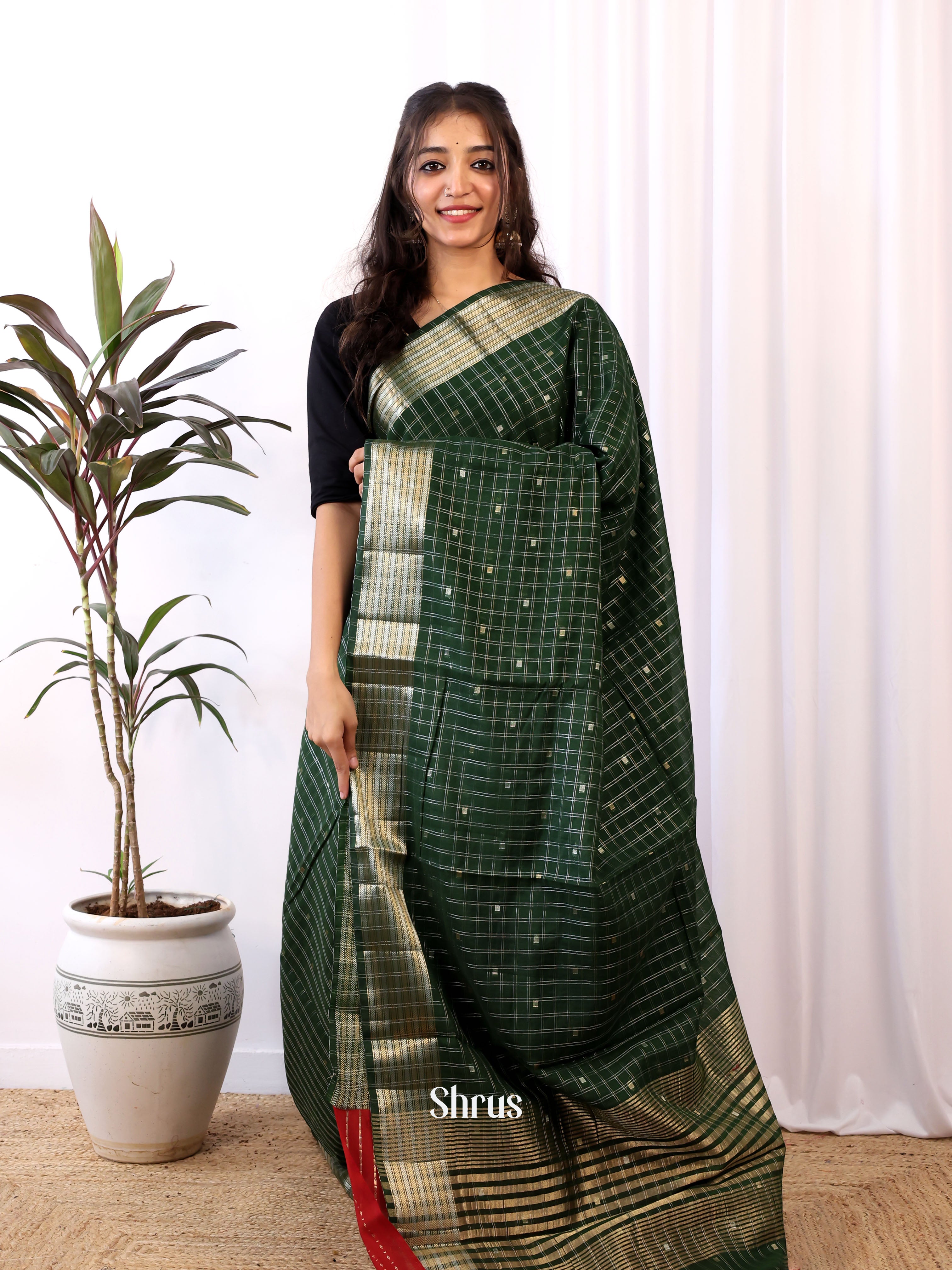 Green & Red  - Semi Organza Saree