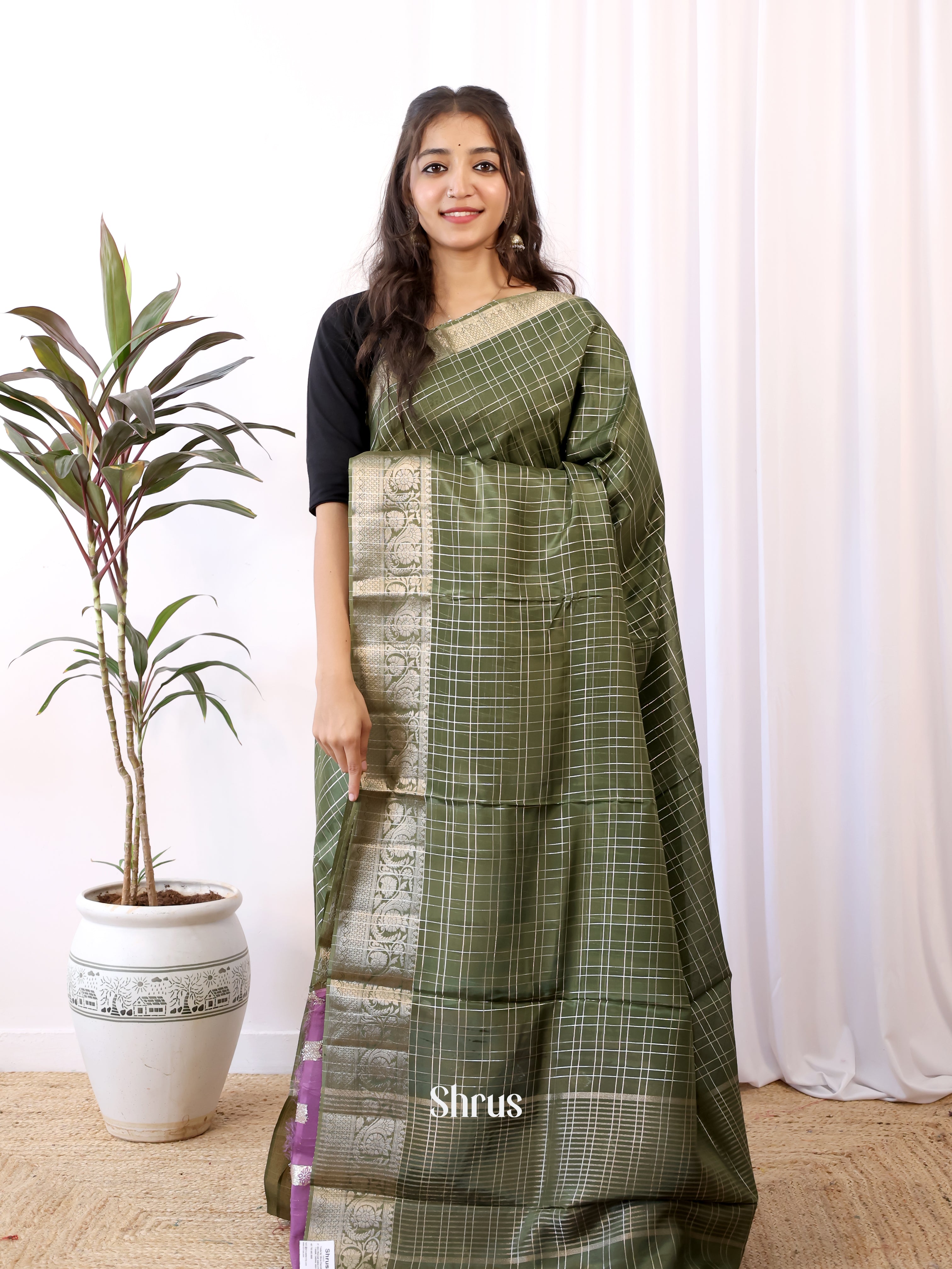 Pastel Green & Purple - Semi Organza Saree