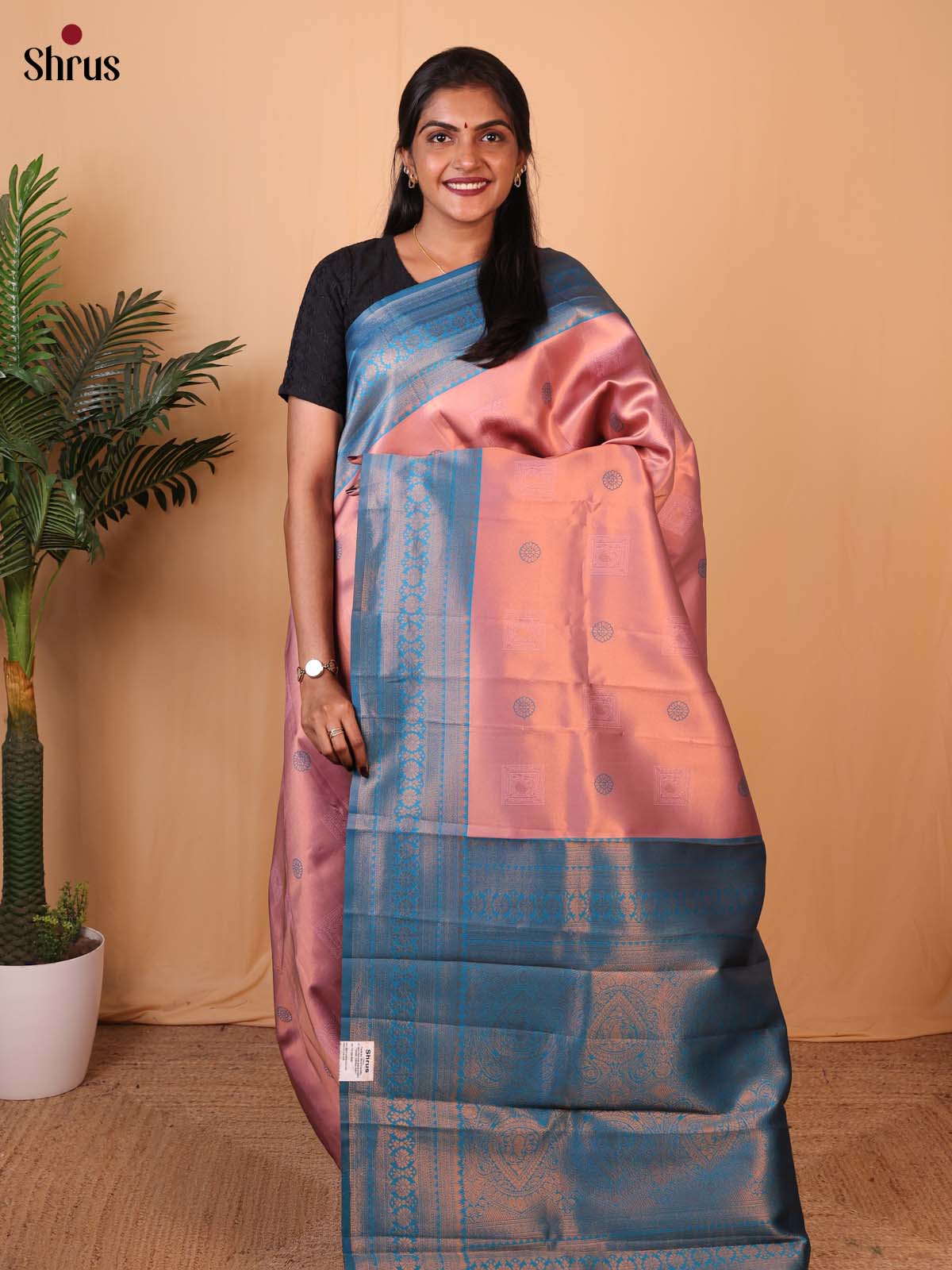 Dusty Pink & Blue - Semi Softsilk Saree