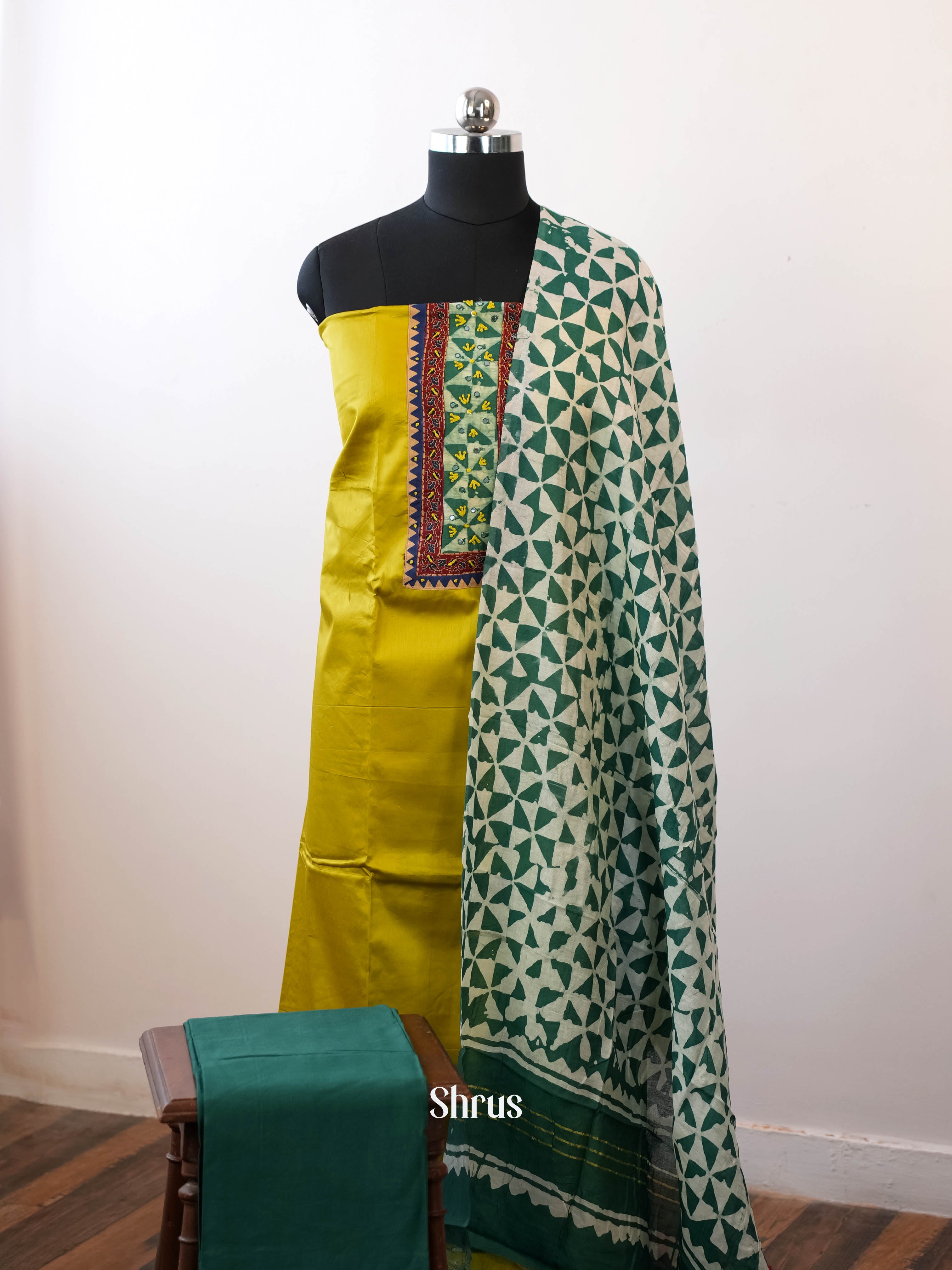 Mustardy Green & Green - Cotton salwar