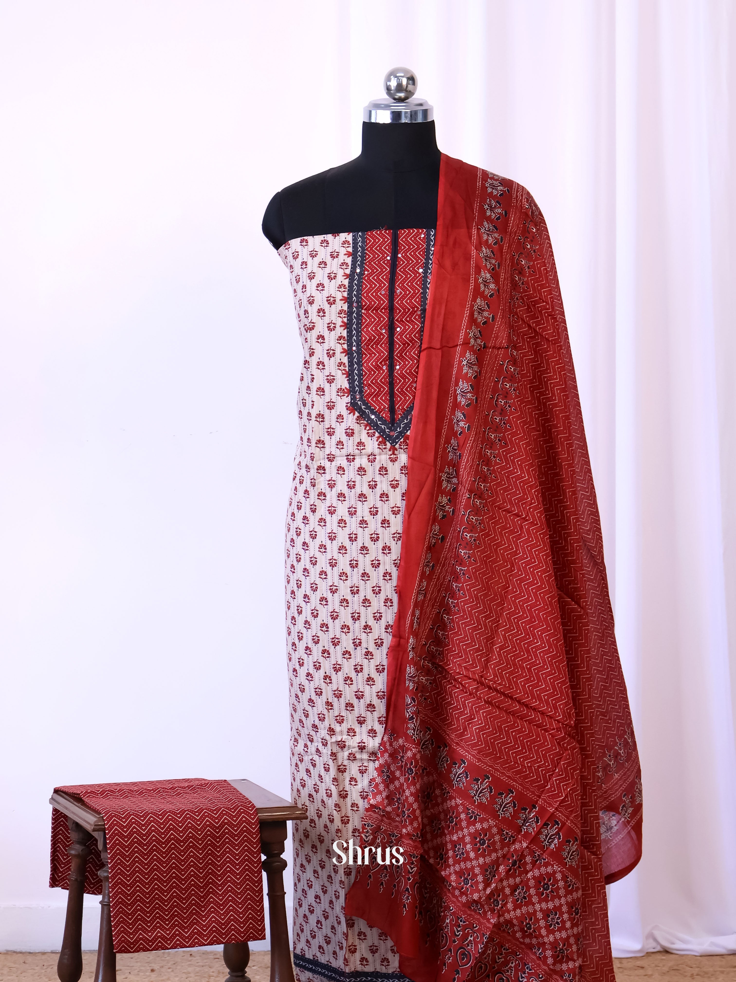 Grey & Red - Cotton salwar