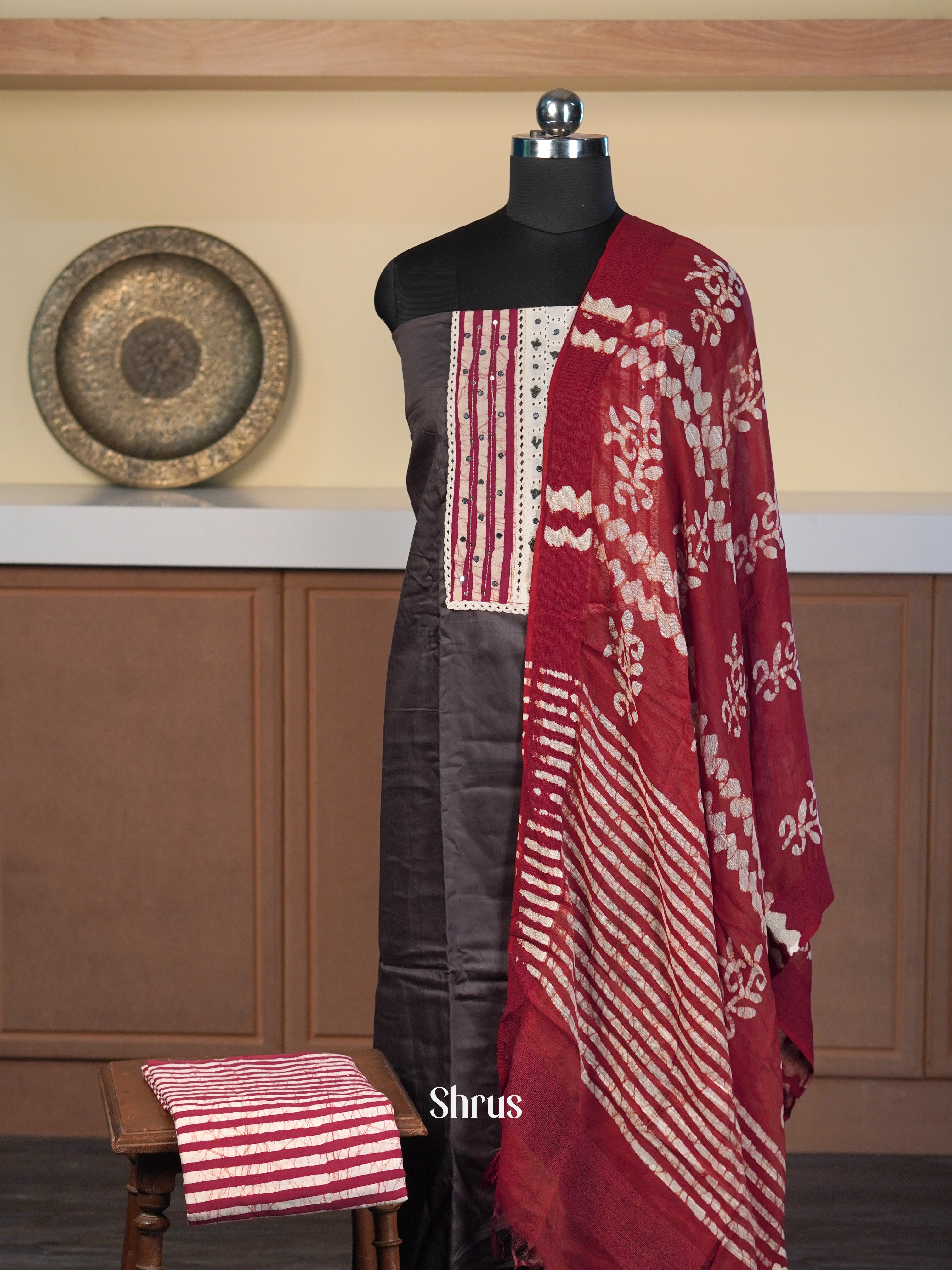 Grey & Maroon - Cotton salwar