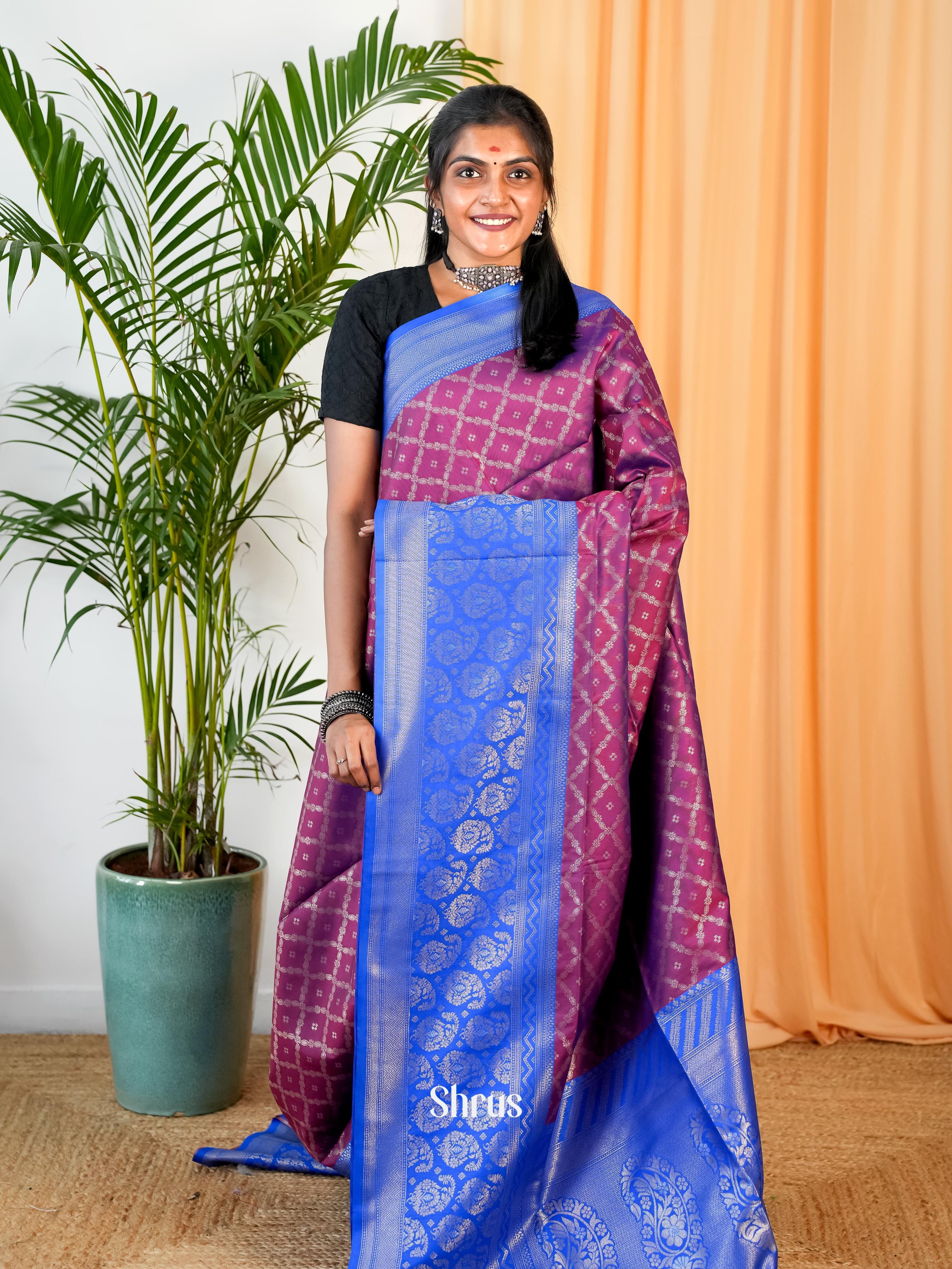 Purple & Blue - Semi Softsilk Saree