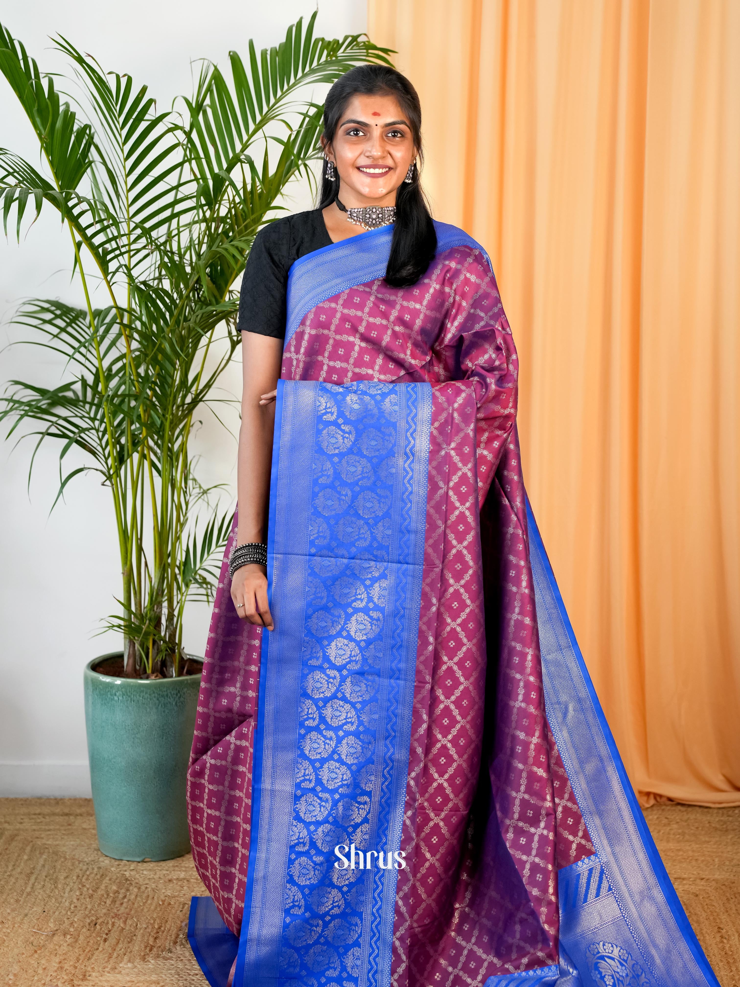 Purple & Blue- Semi Softsilk Saree