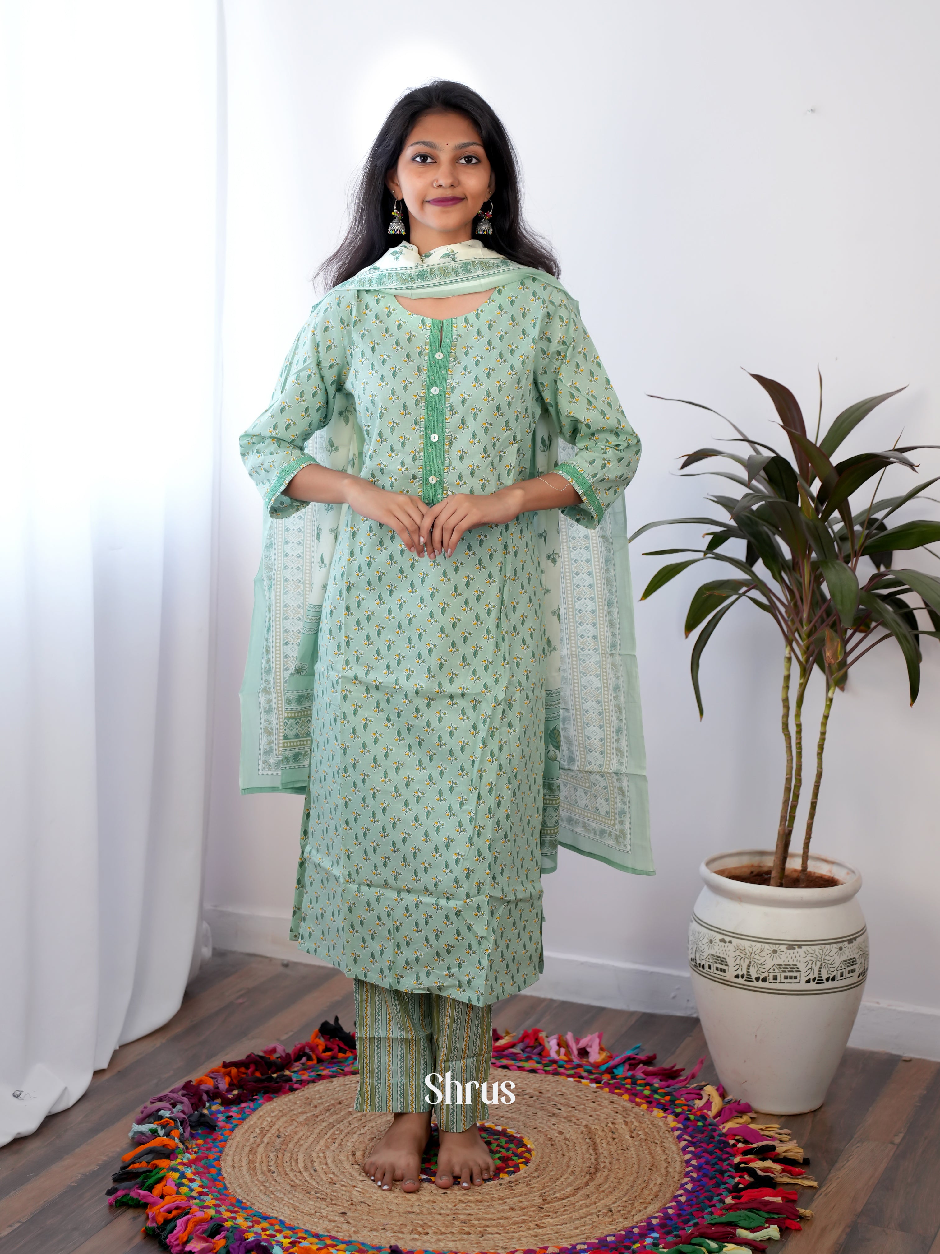 Green -3pc Casual Readymade Suits