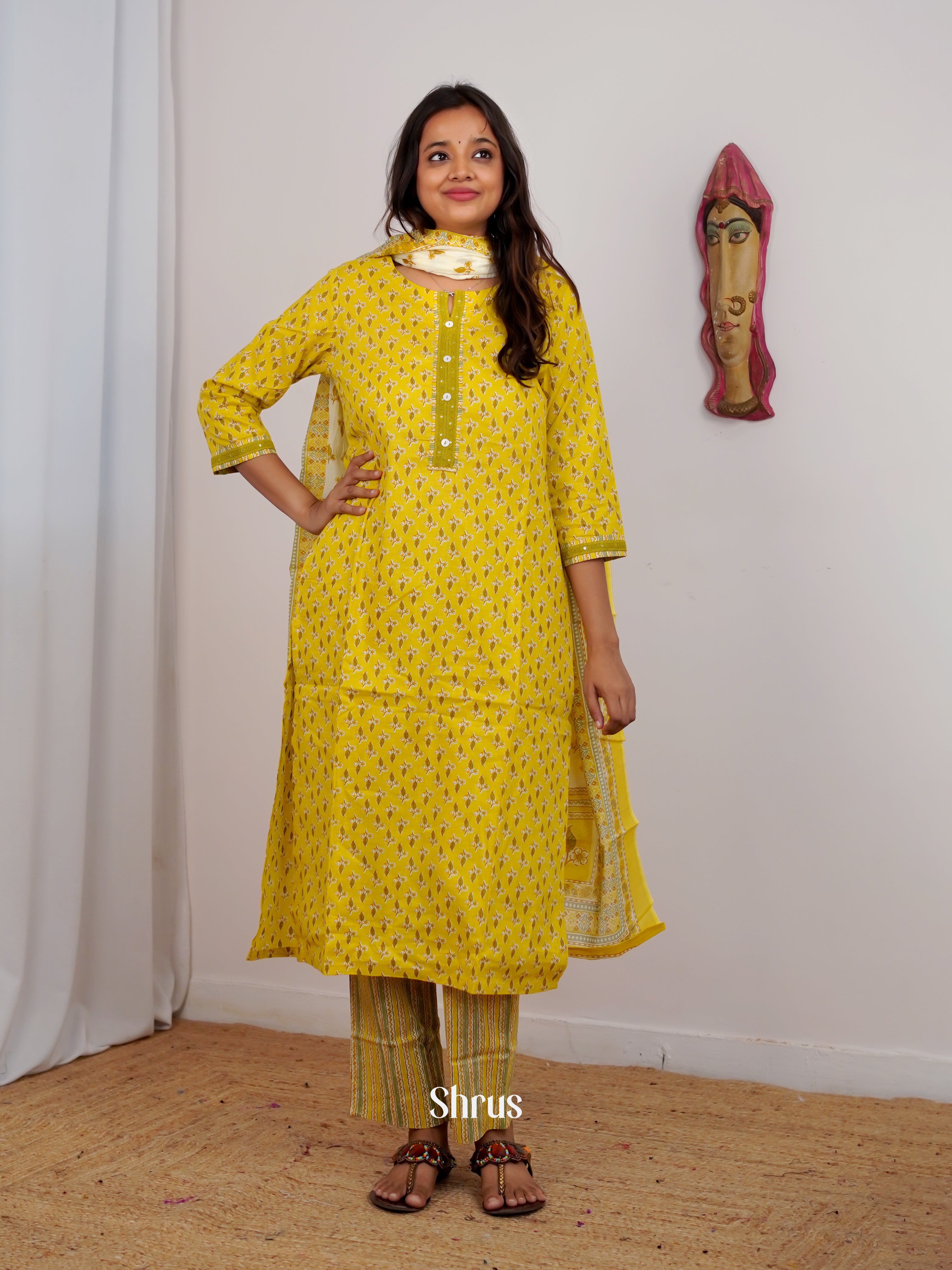 Yellow & Cream - 3pc Readymade Suits