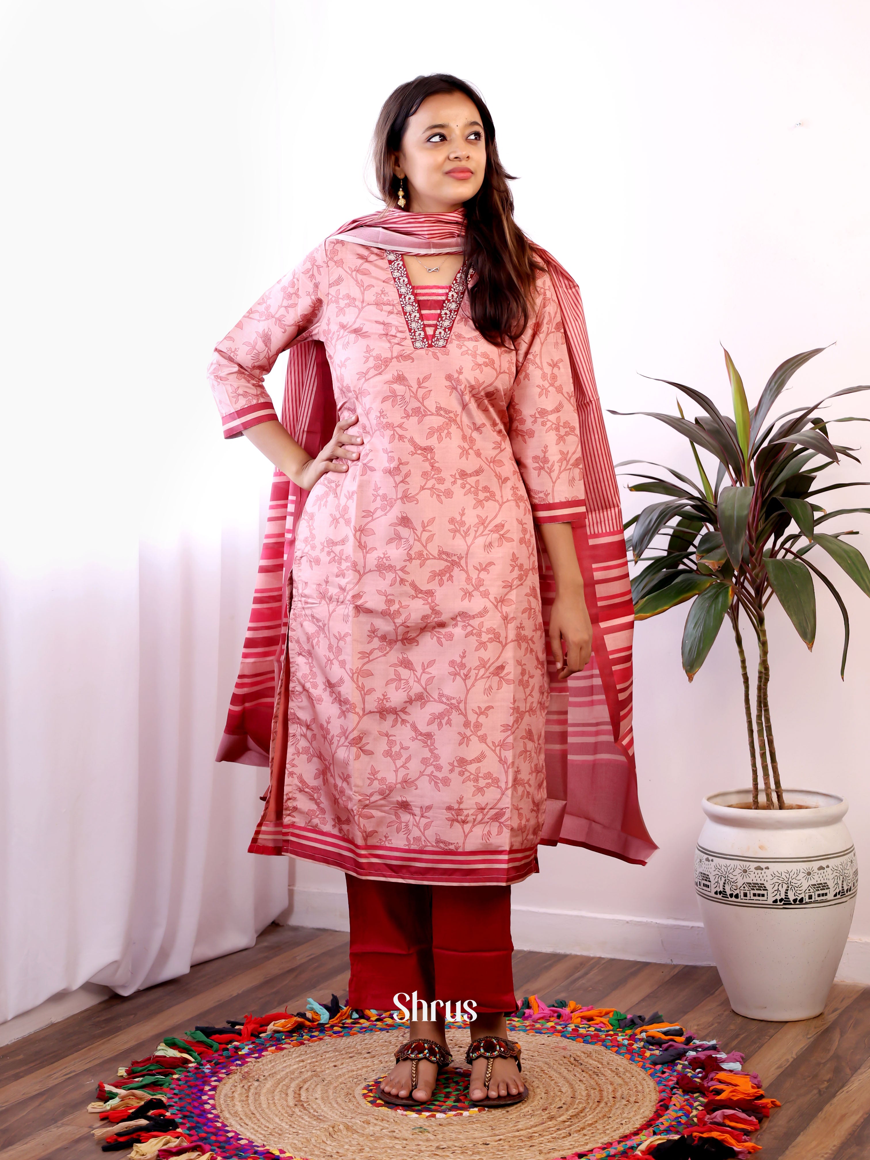 Pink & Red -3pc Readymade Suits