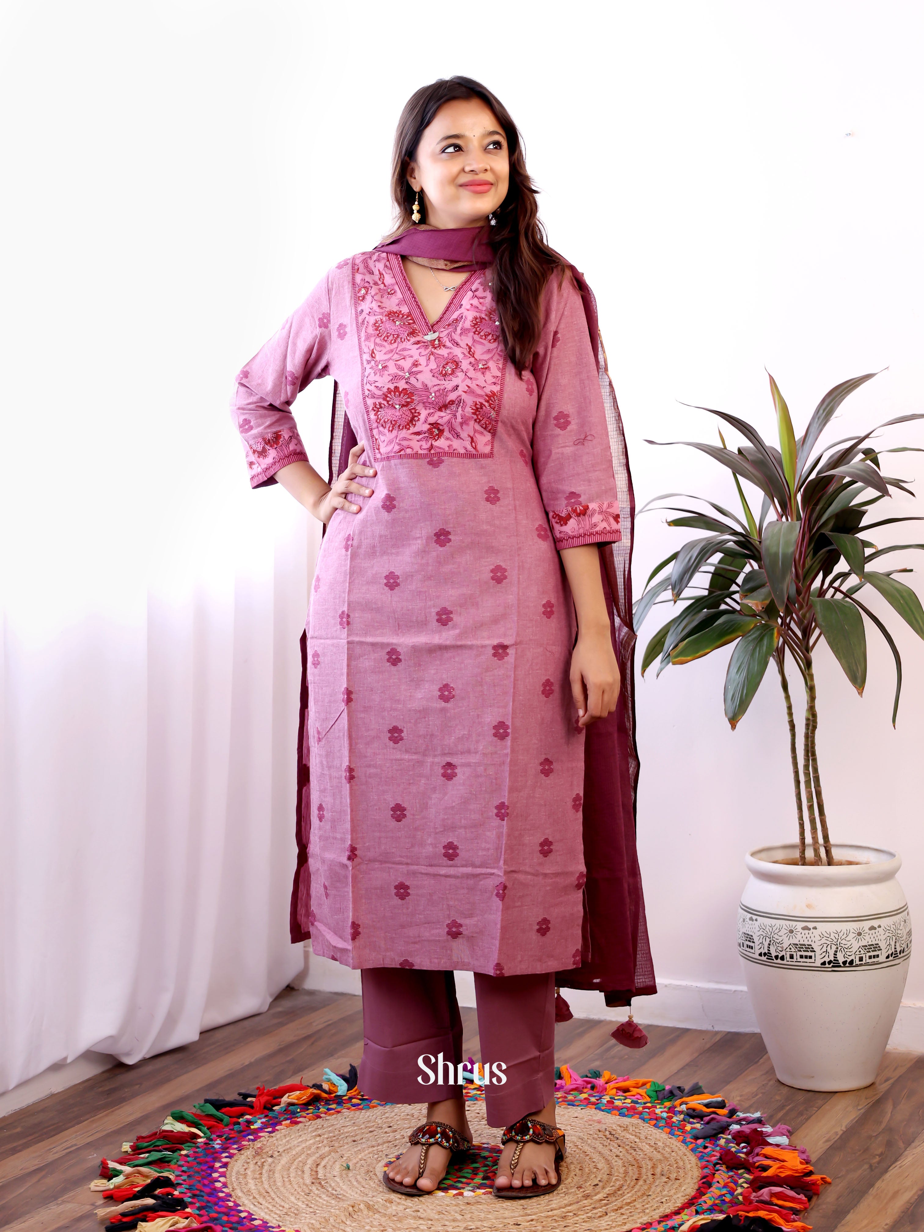 Pink - 3pc Cotton Readymade Suits