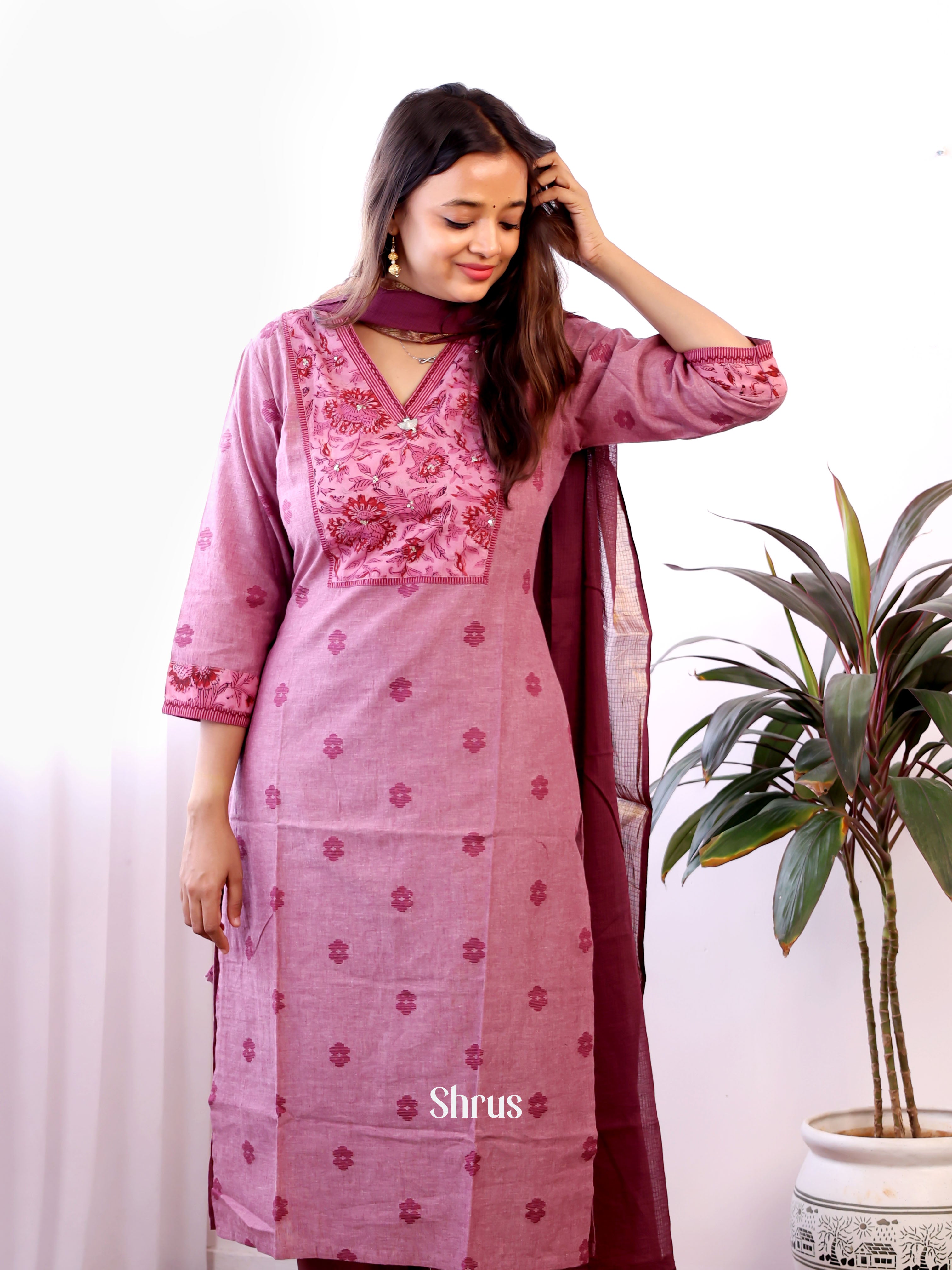 Pink - 3pc Cotton Readymade Suits