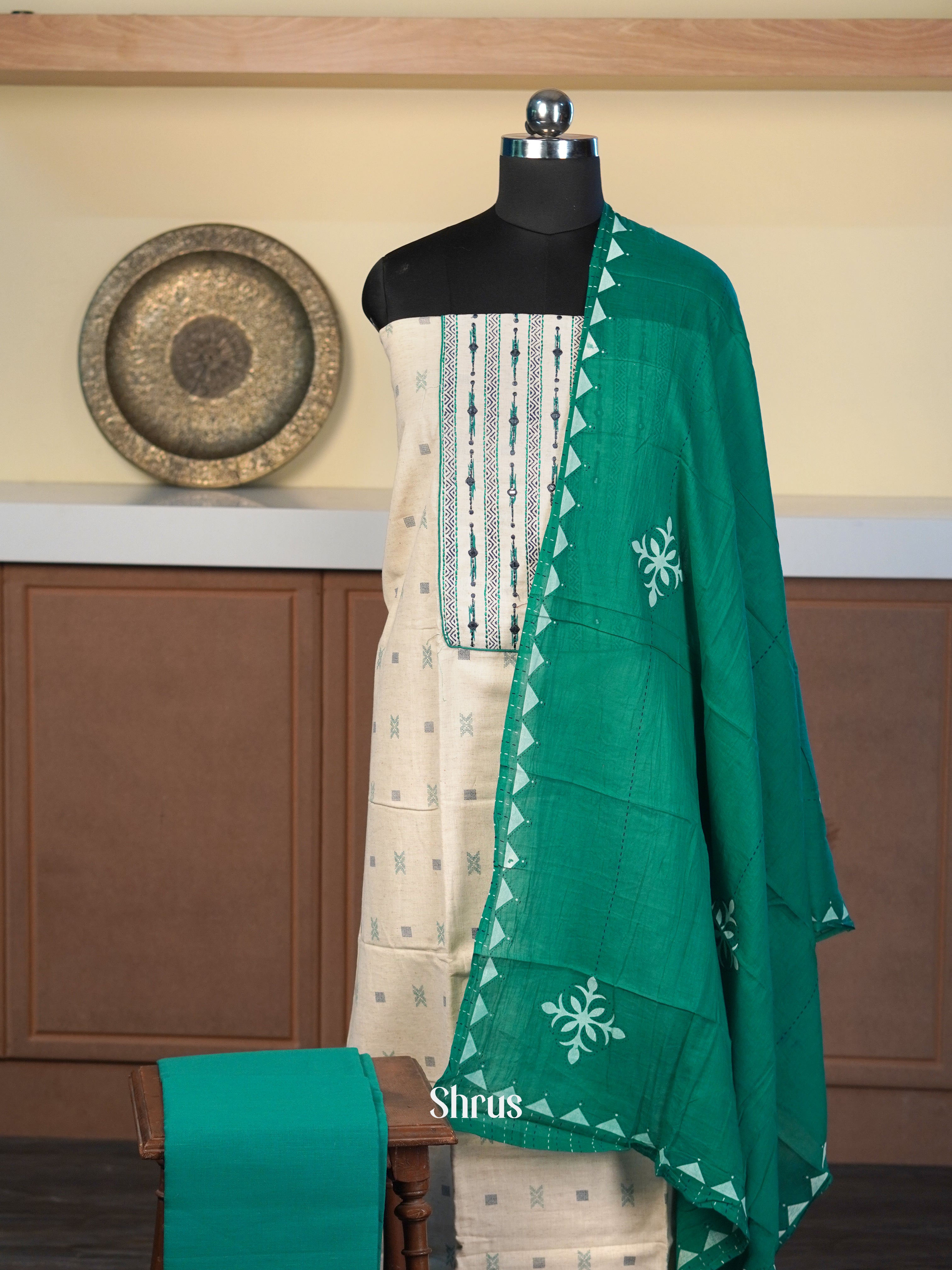 Cream & Green - Cotton salwar