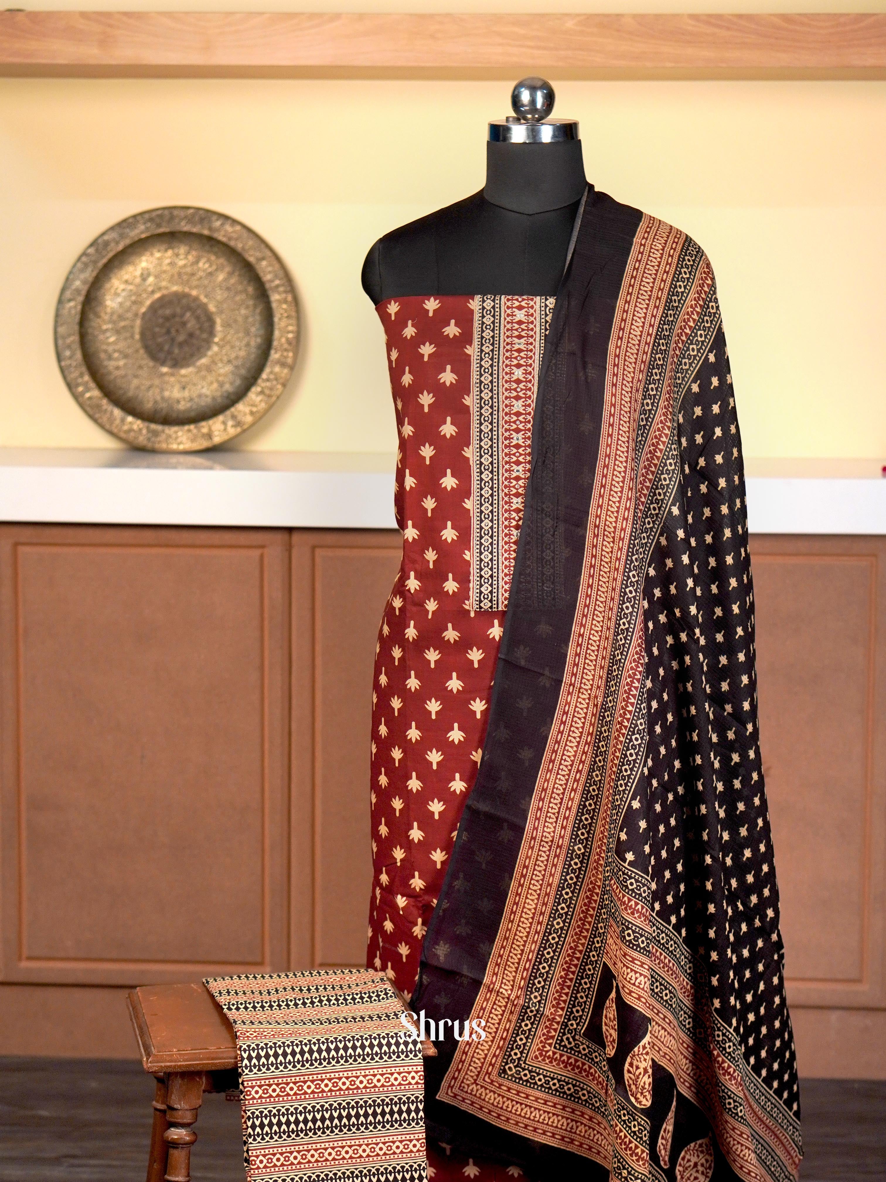 Maroon  & Black - Cotton salwar