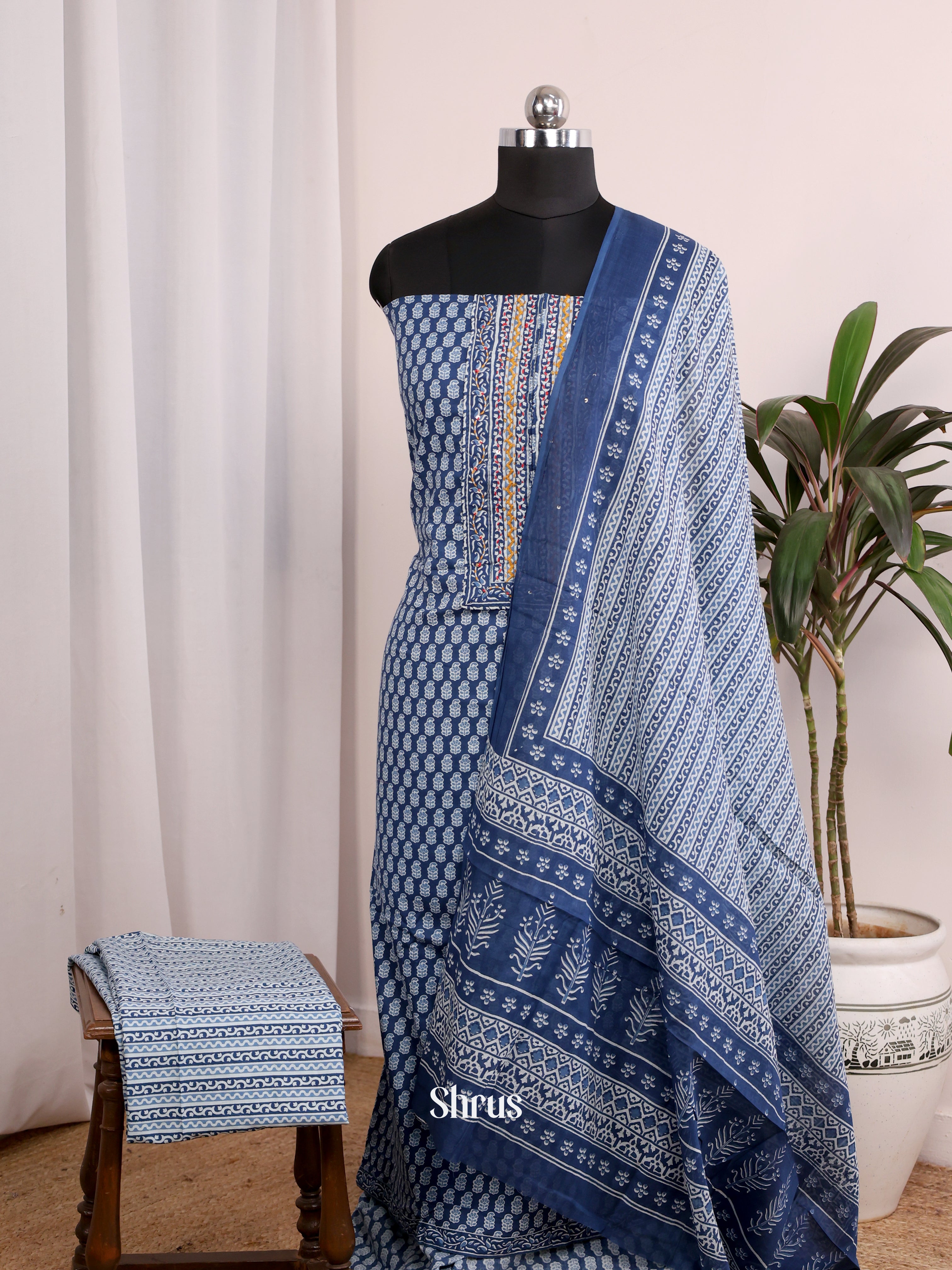 Blue & Cream - Cotton salwar