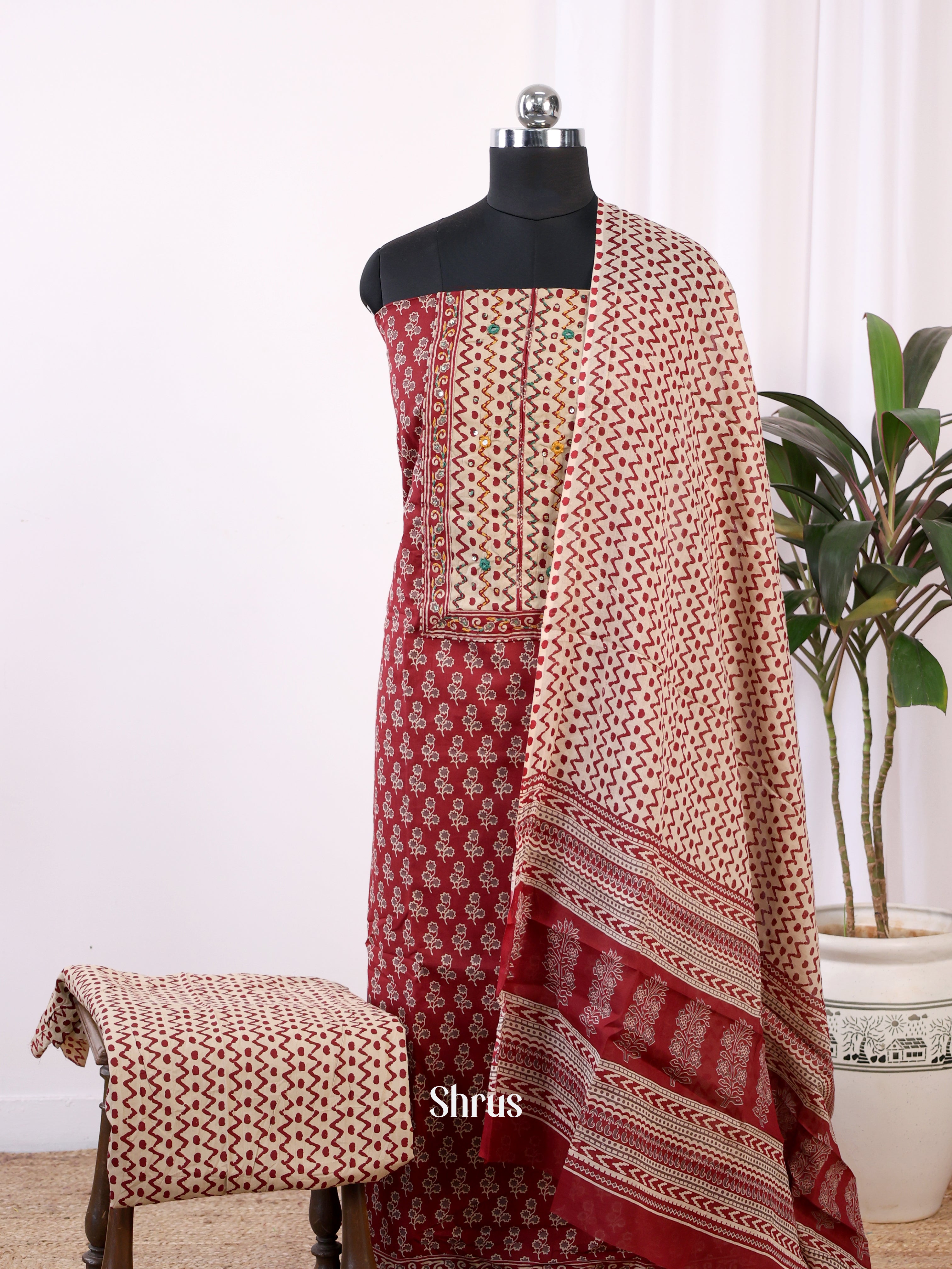 Maroon  & Cream - Cotton salwar