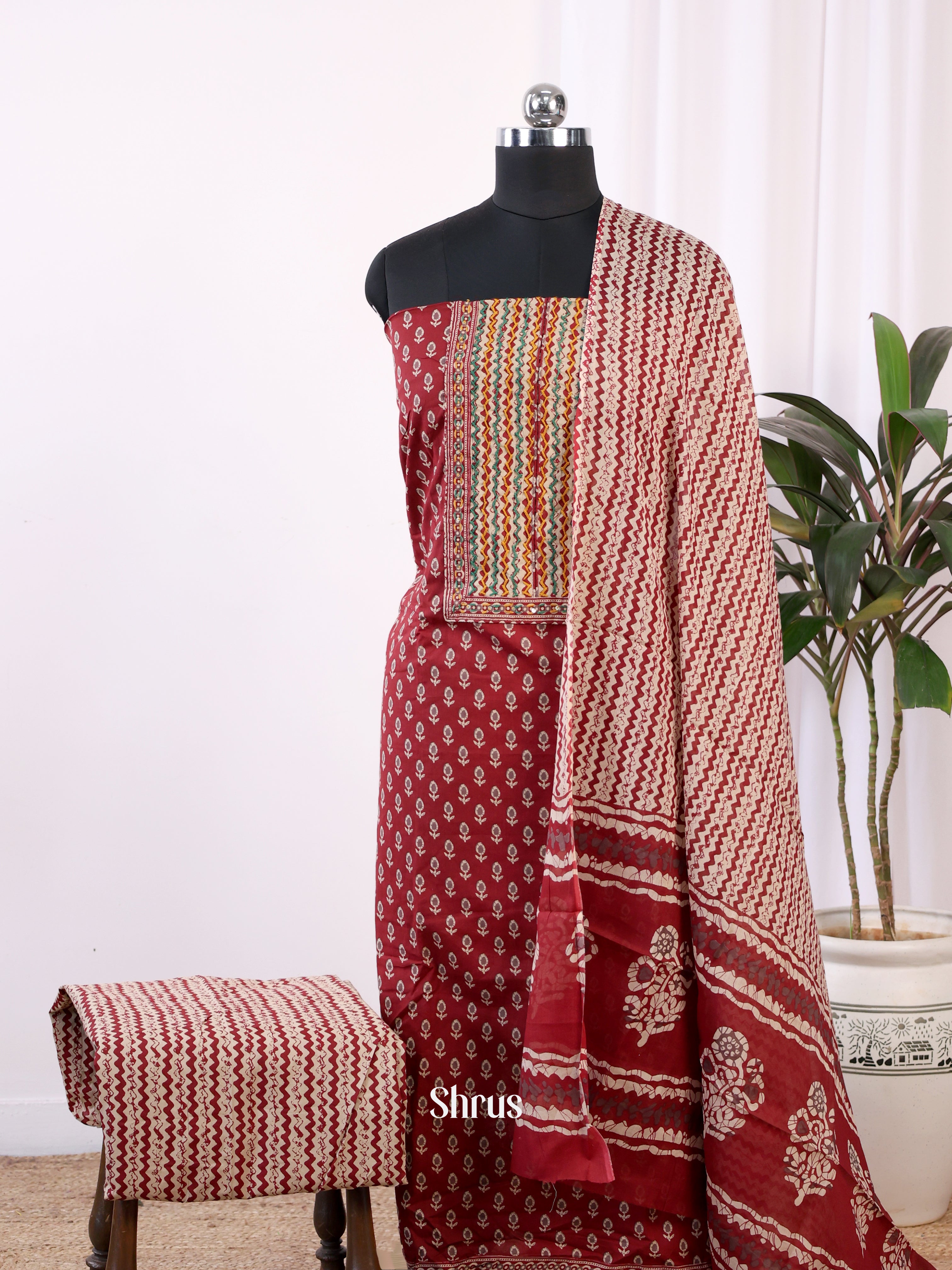 Maroon & Cream - Cotton salwar