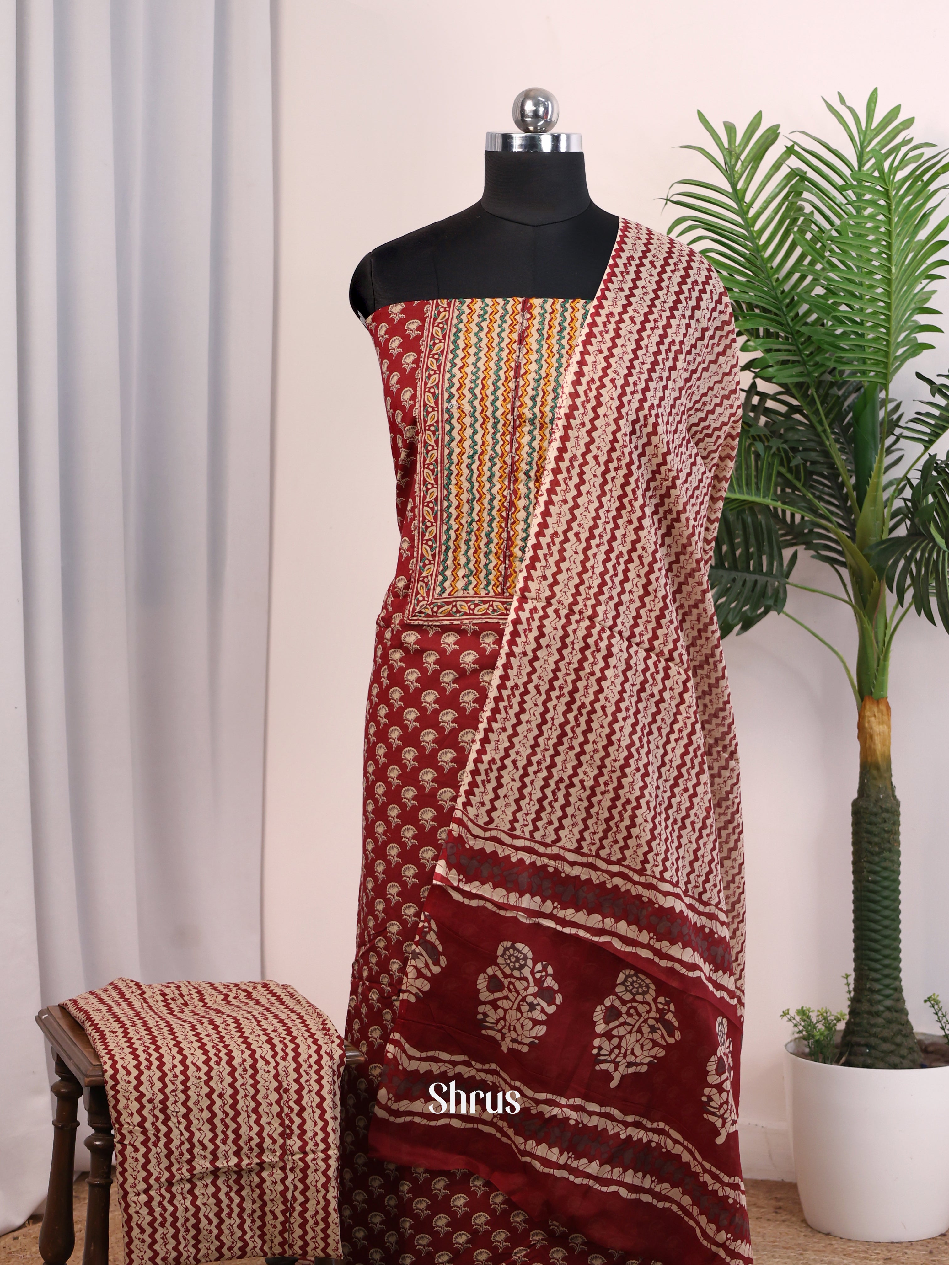 Maroon & Cream - Cotton salwar