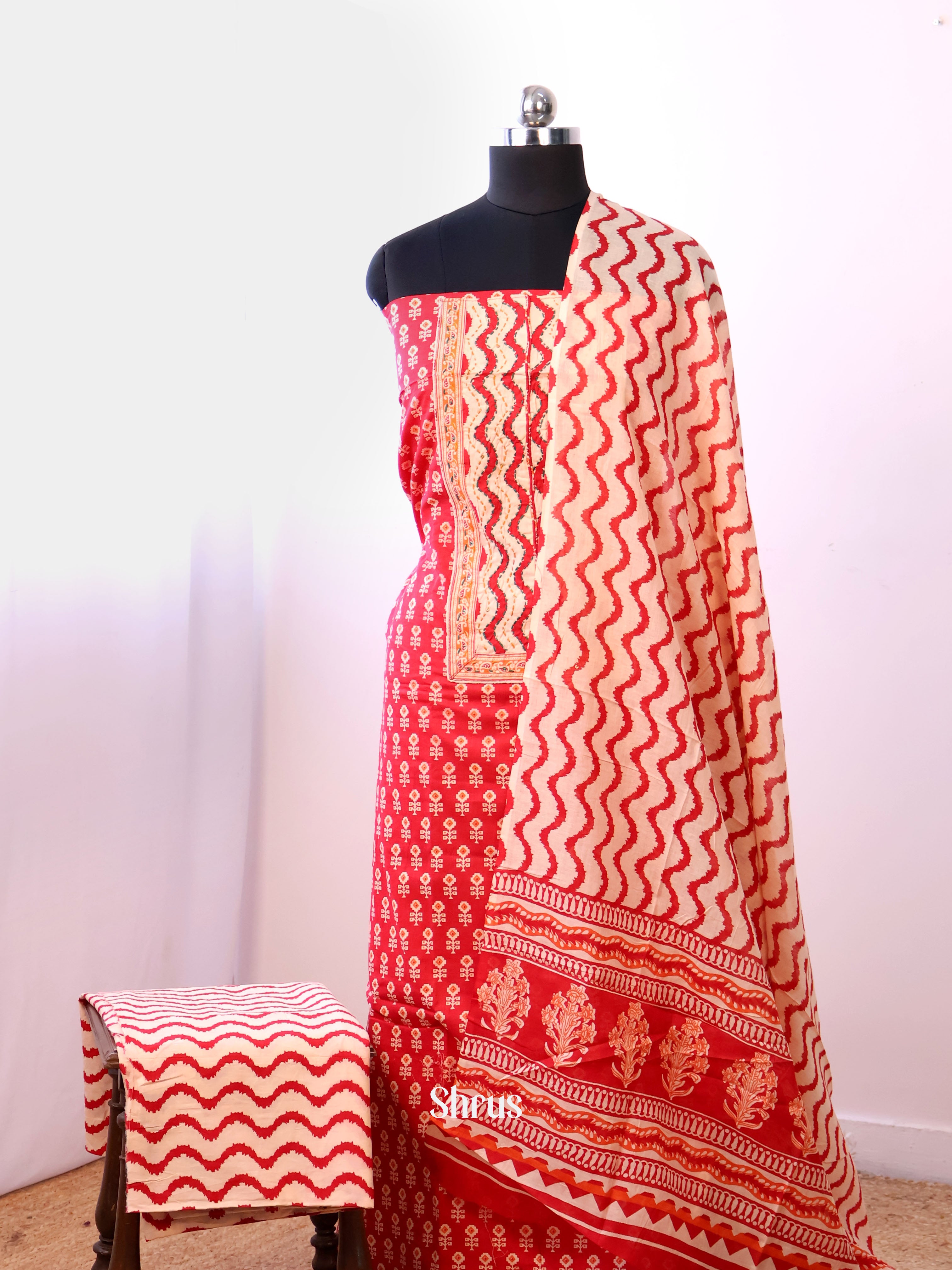 Red  & Cream - Cotton salwar