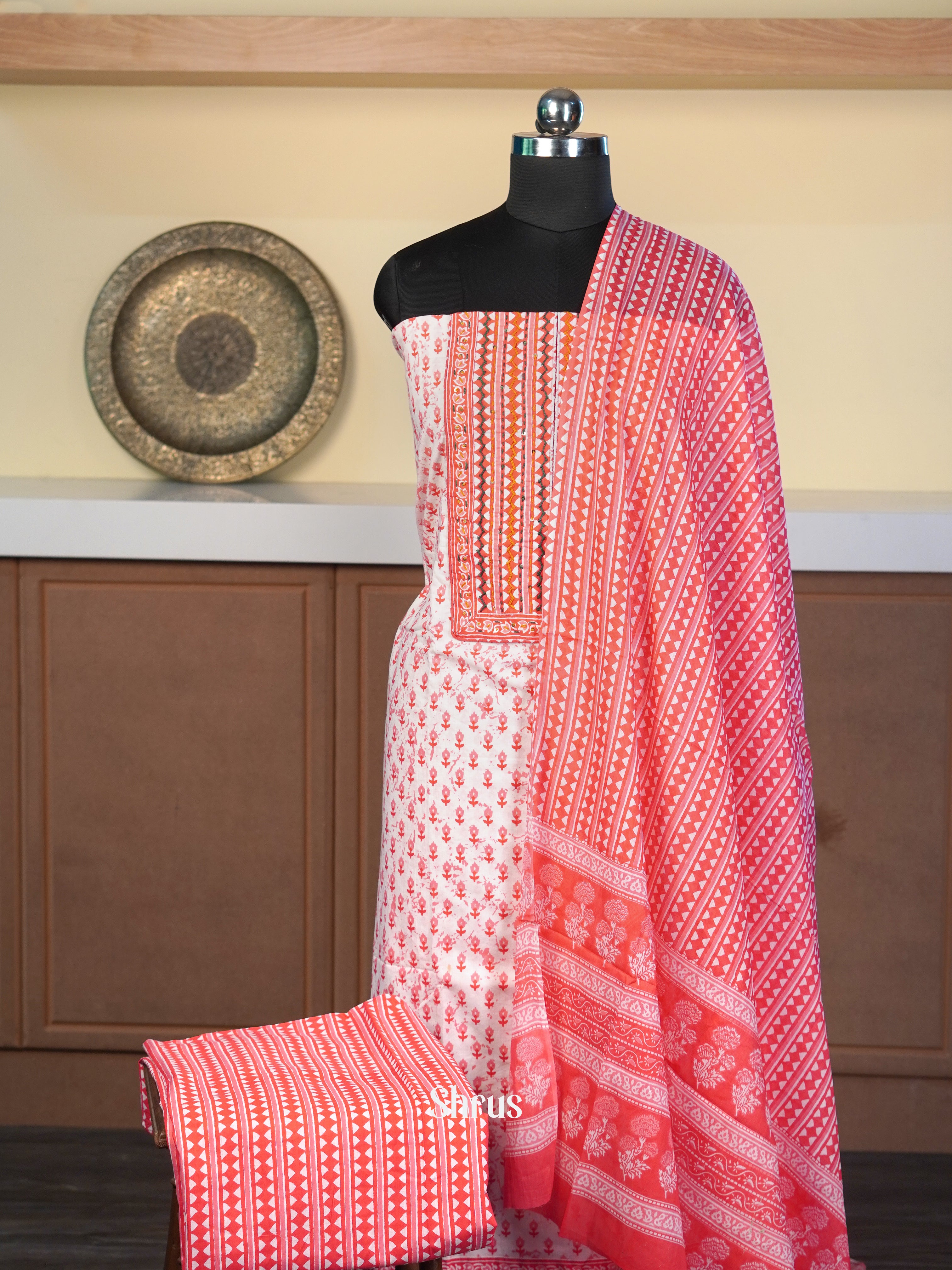 Cream & Pink  - Cotton salwar