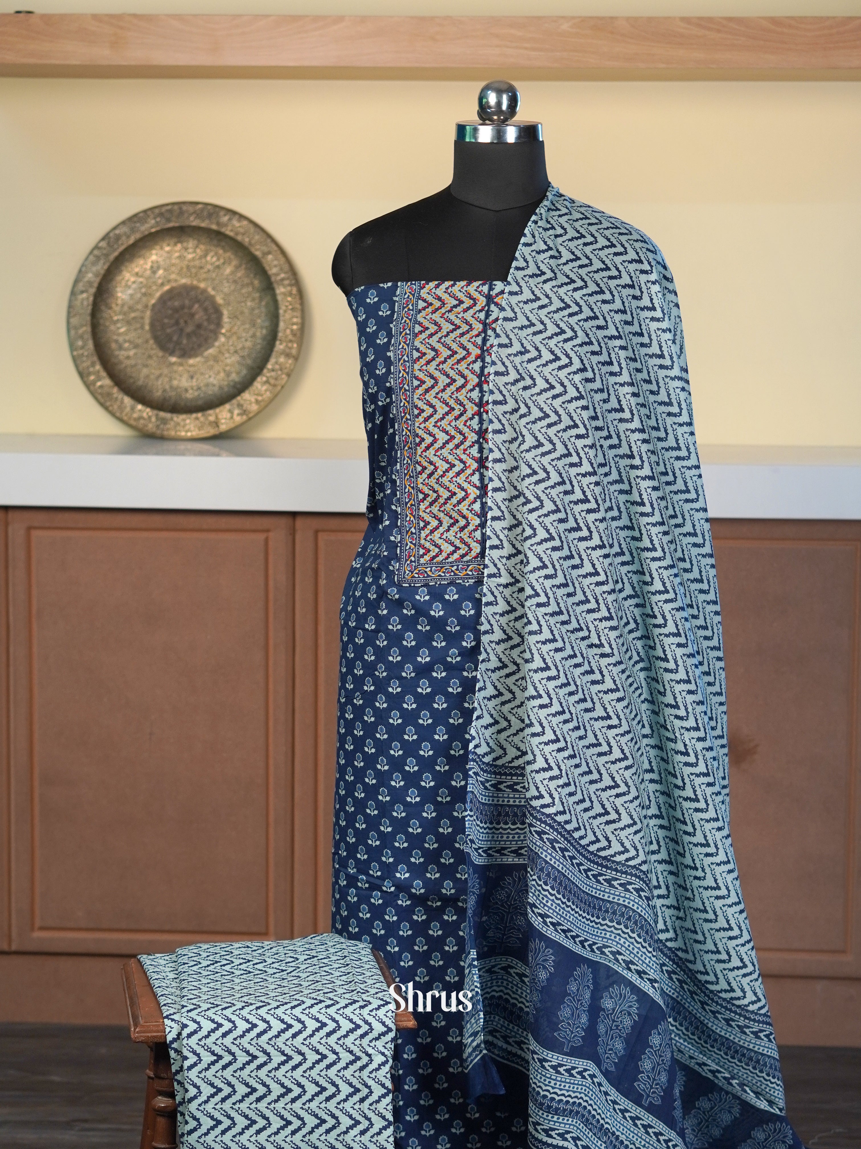 Blue & Cream - Cotton salwar