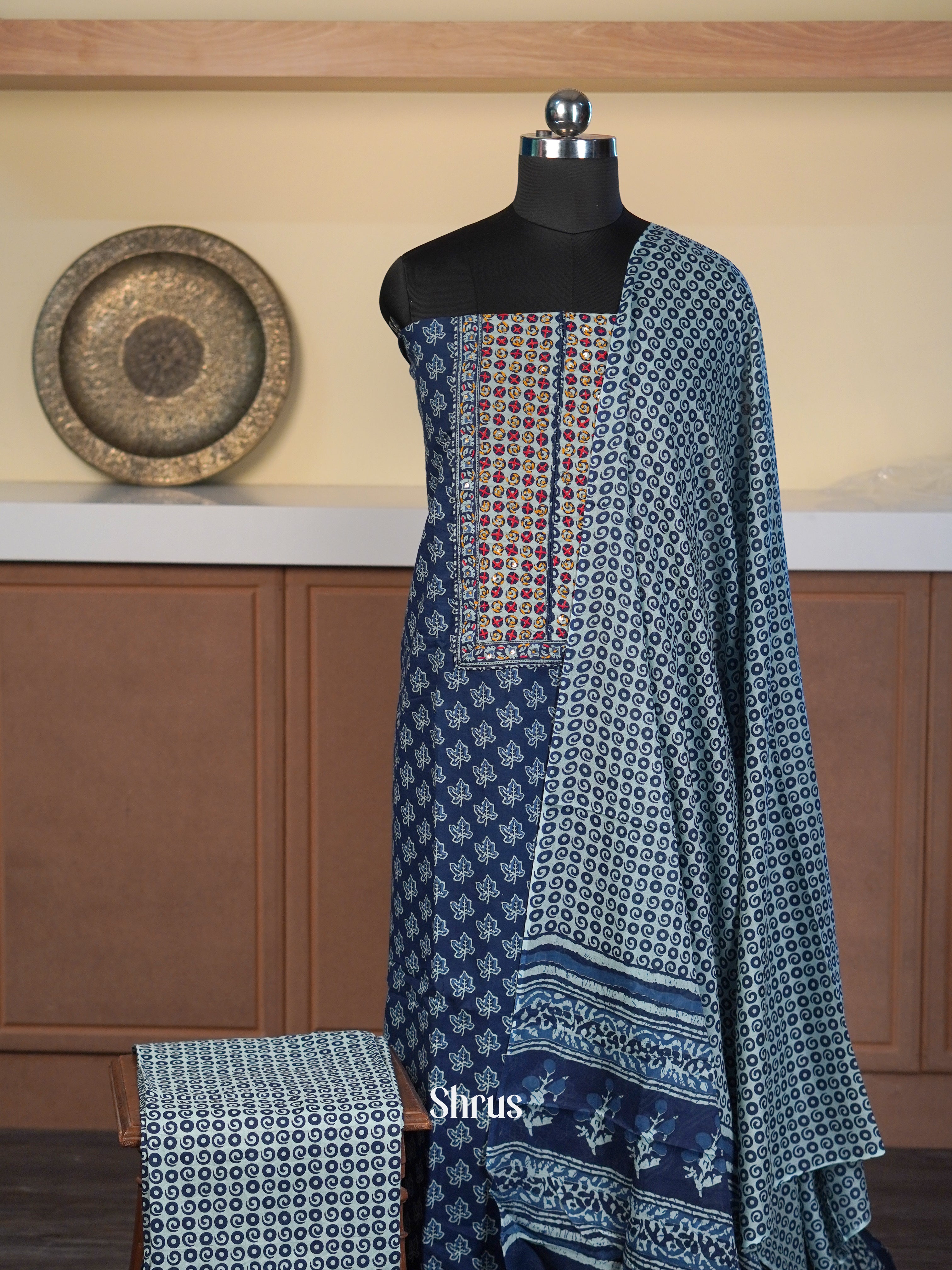 Blue & Cream  - Cotton salwar