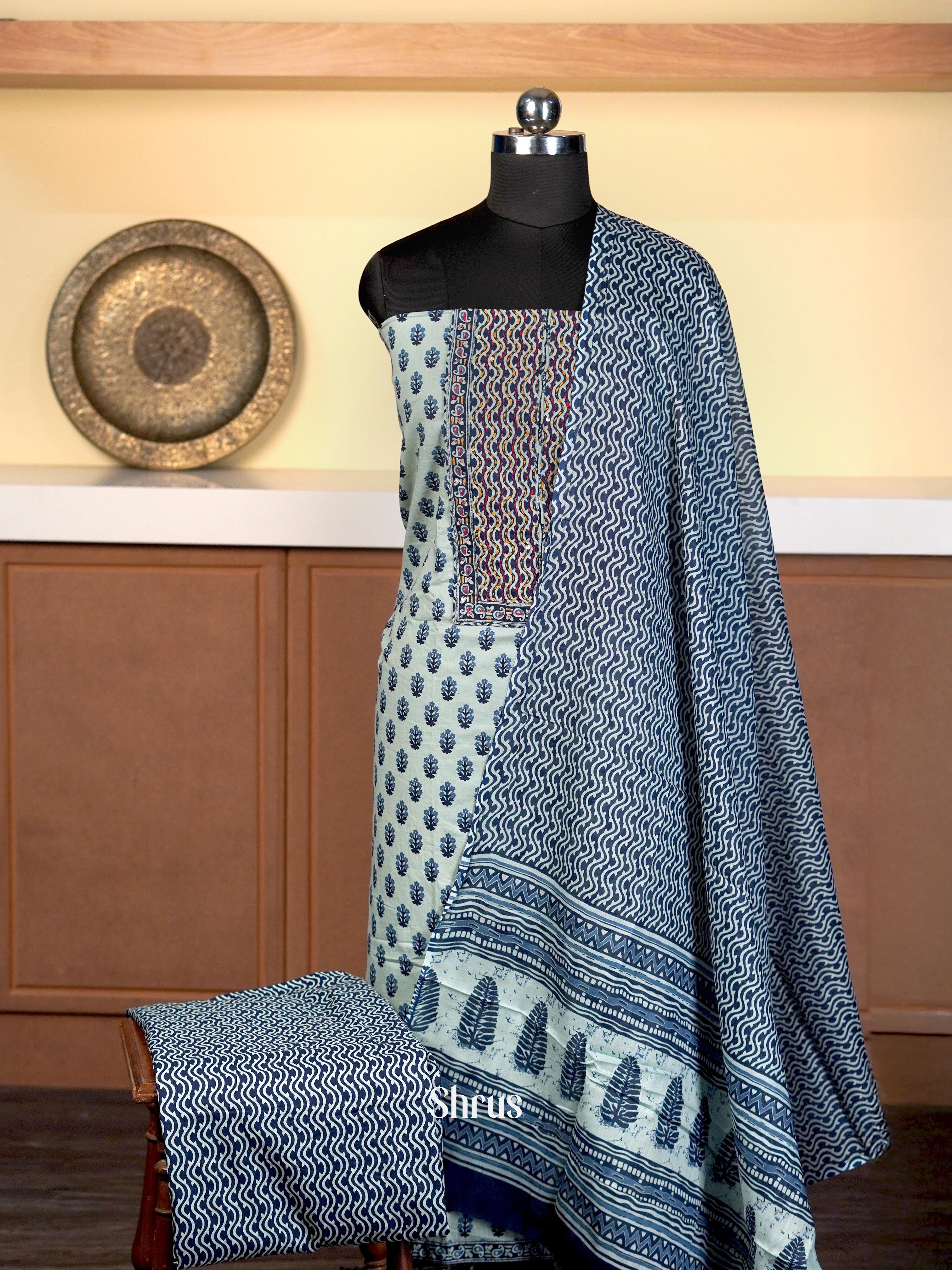 Cream & Blue - Cotton salwar