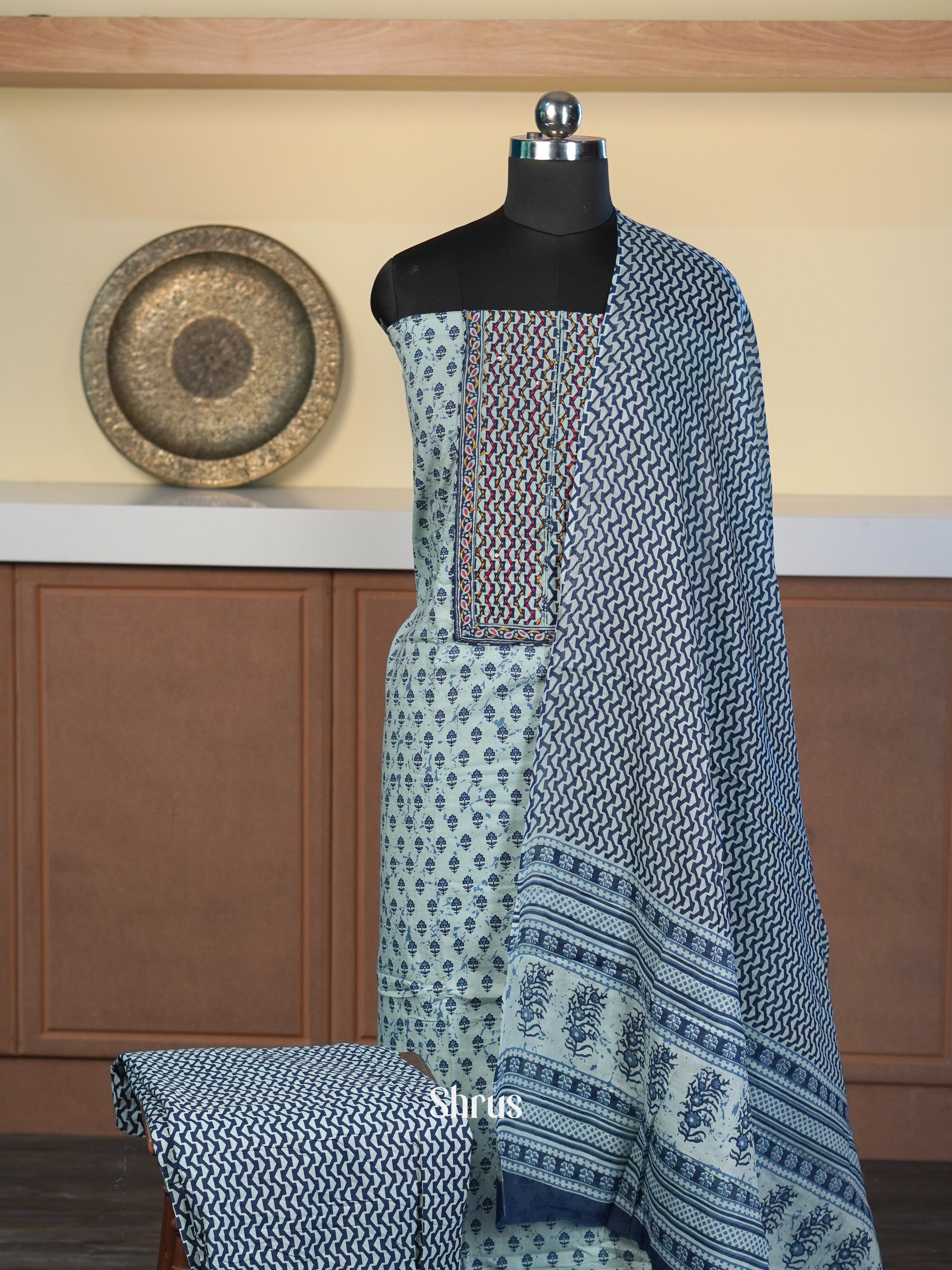 Cream & Blue - Cotton salwar