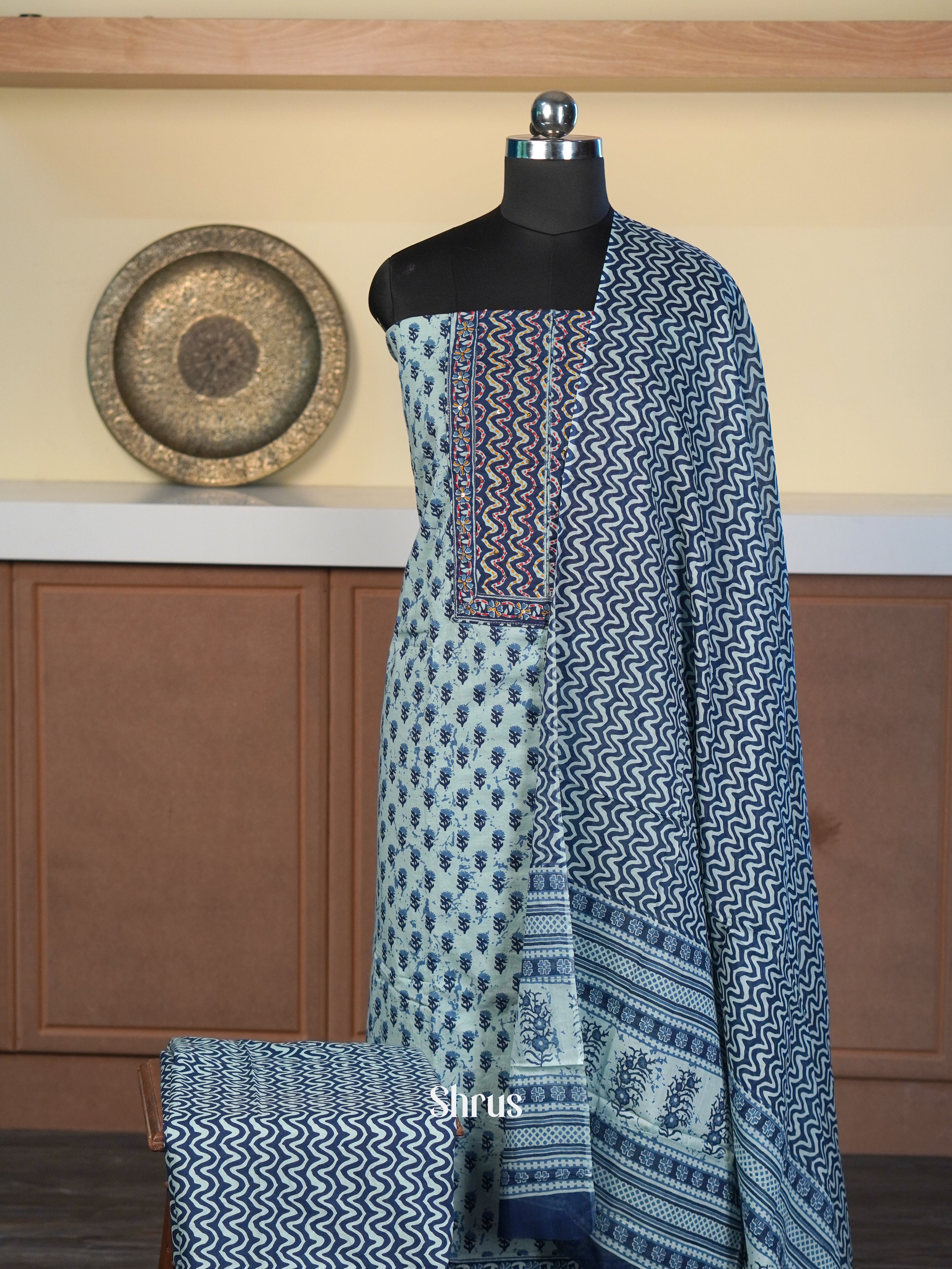 Cream & Blue- Cotton salwar