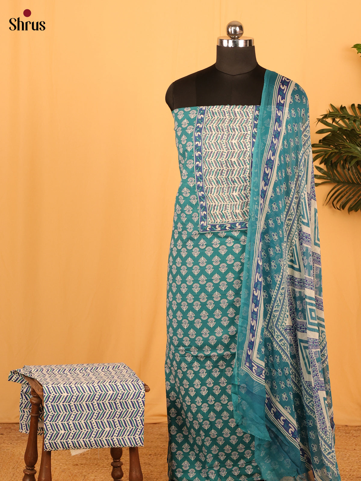 Teal & Cream - Cotton salwar