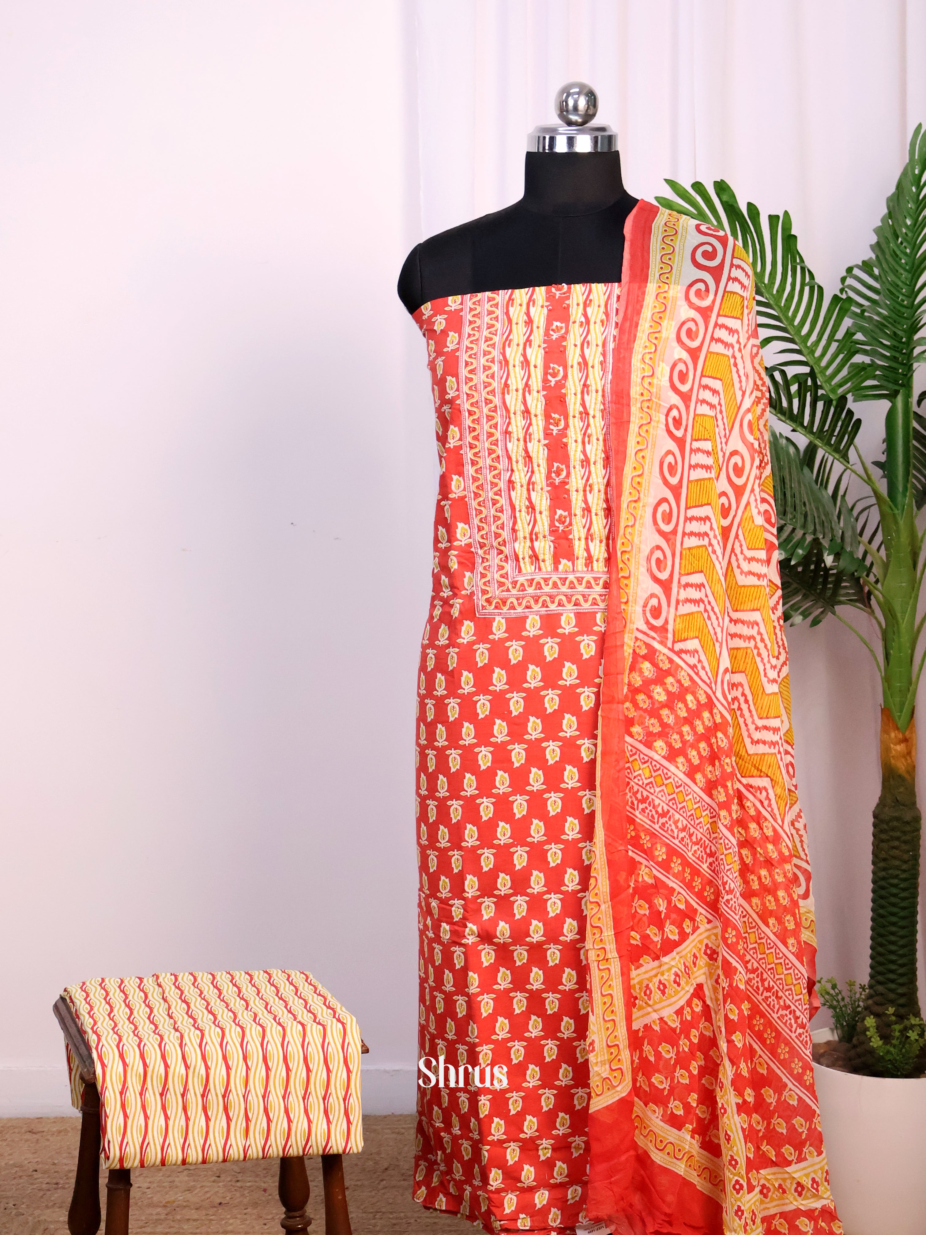 Orange & Cream  - Cotton salwar