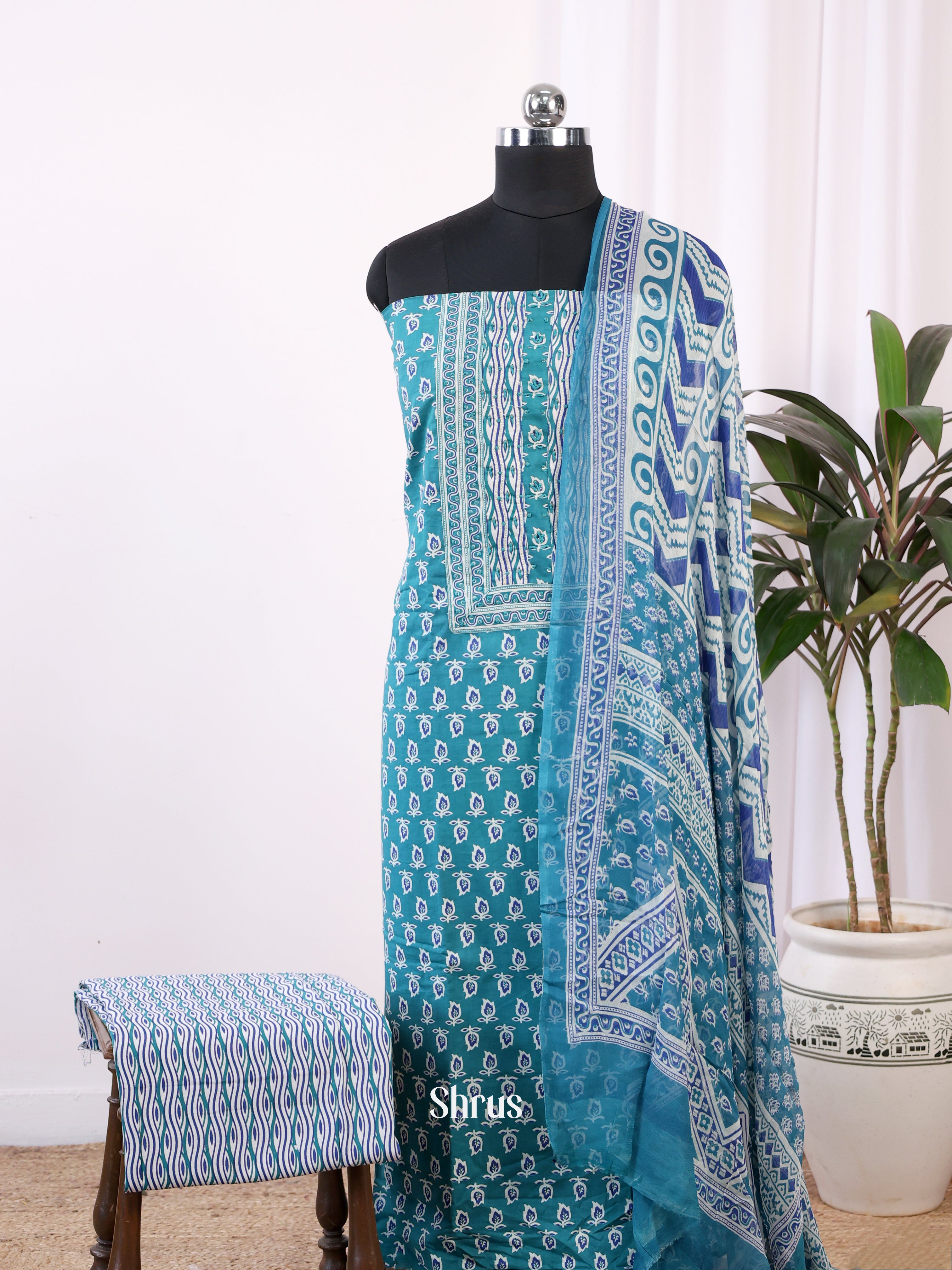 Blue  & White - Cotton salwar