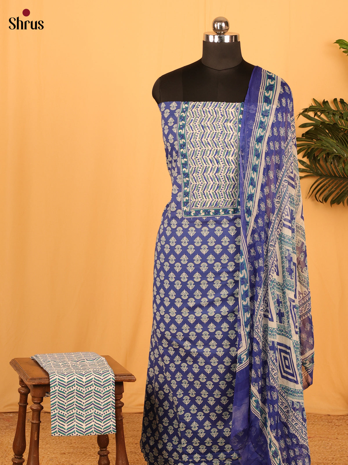 Blue & Cream - Cotton salwar