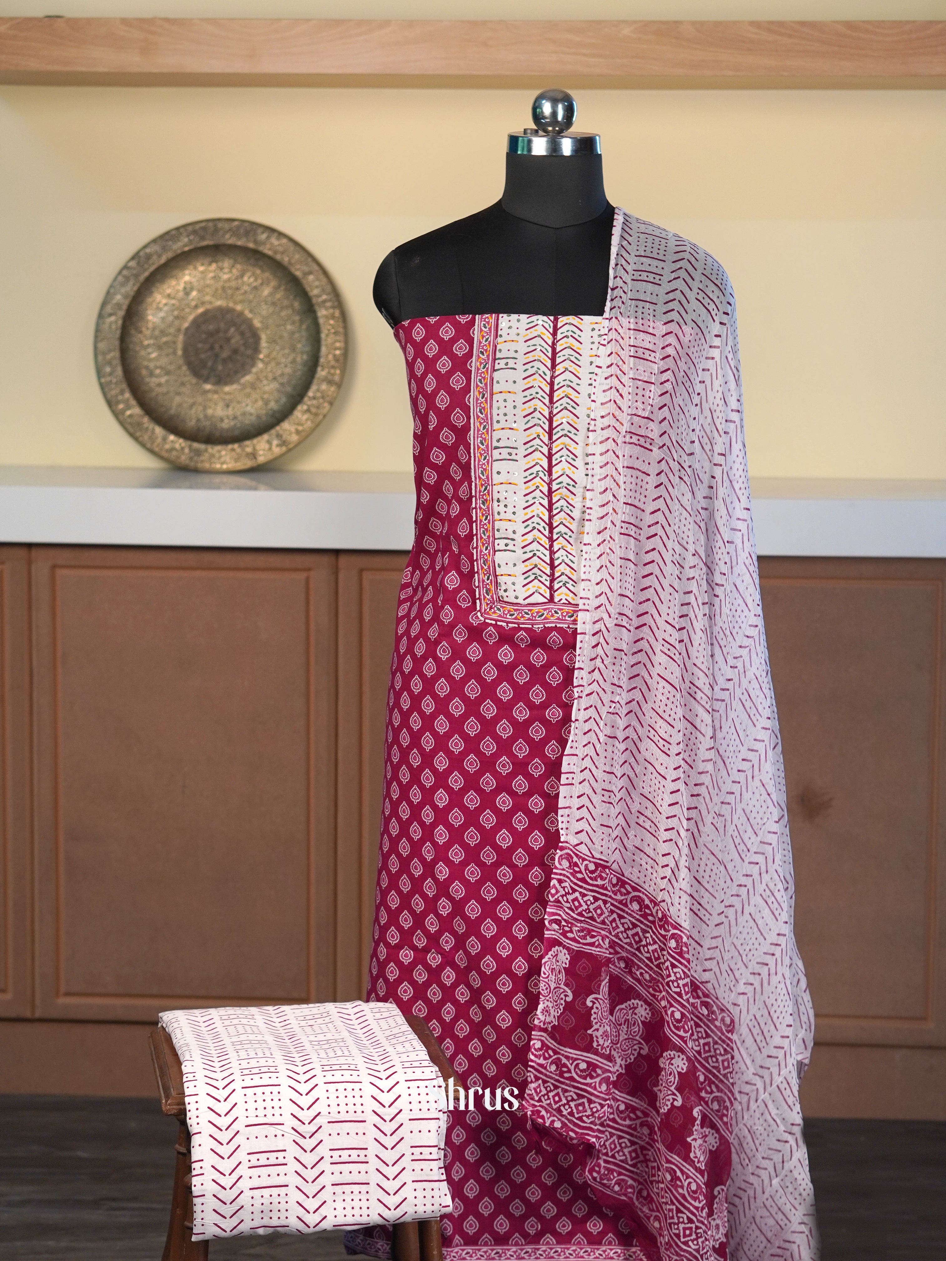 Maroon & White  - Cotton salwar