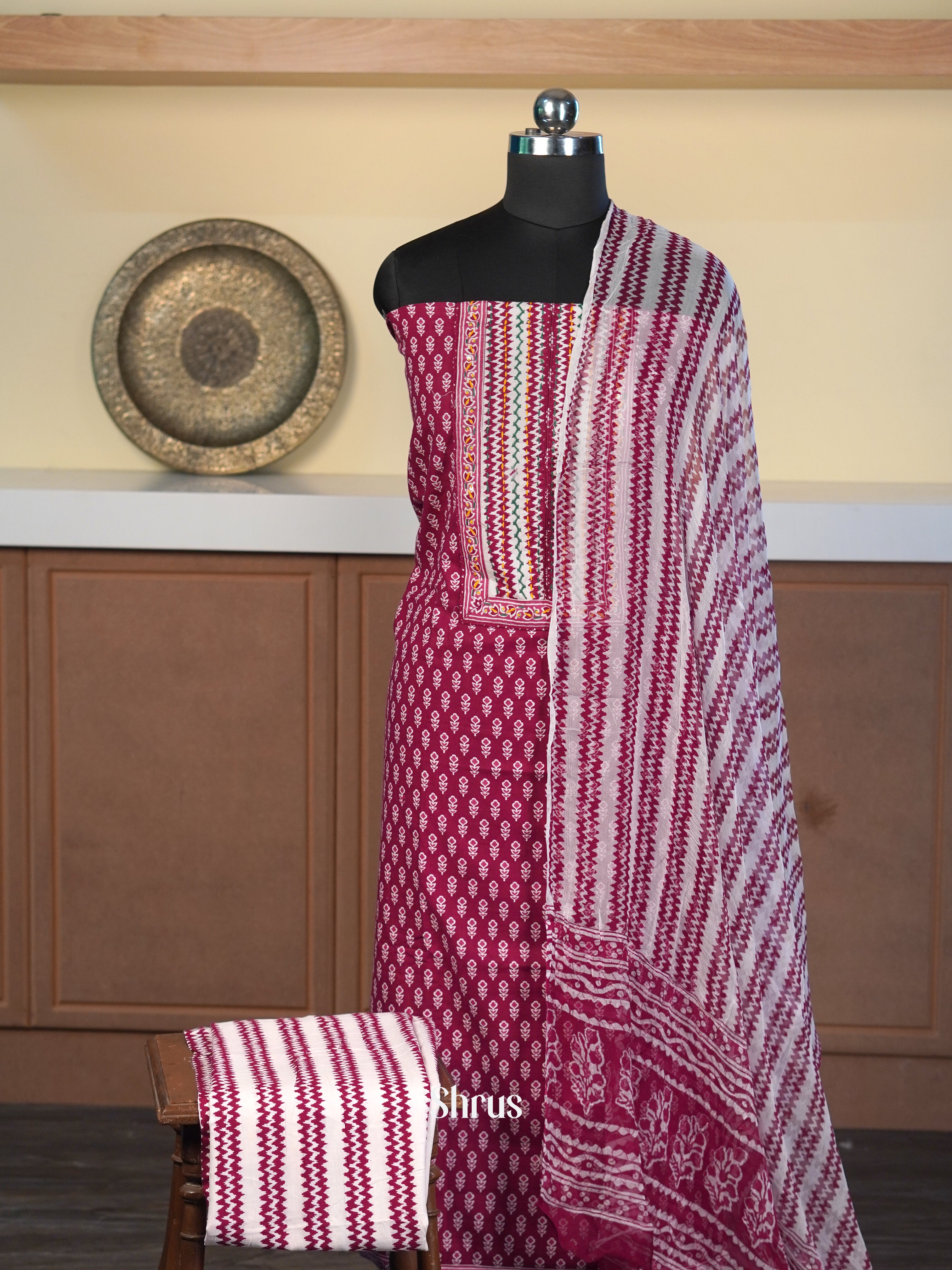 Maroon & Cream - Cotton salwar