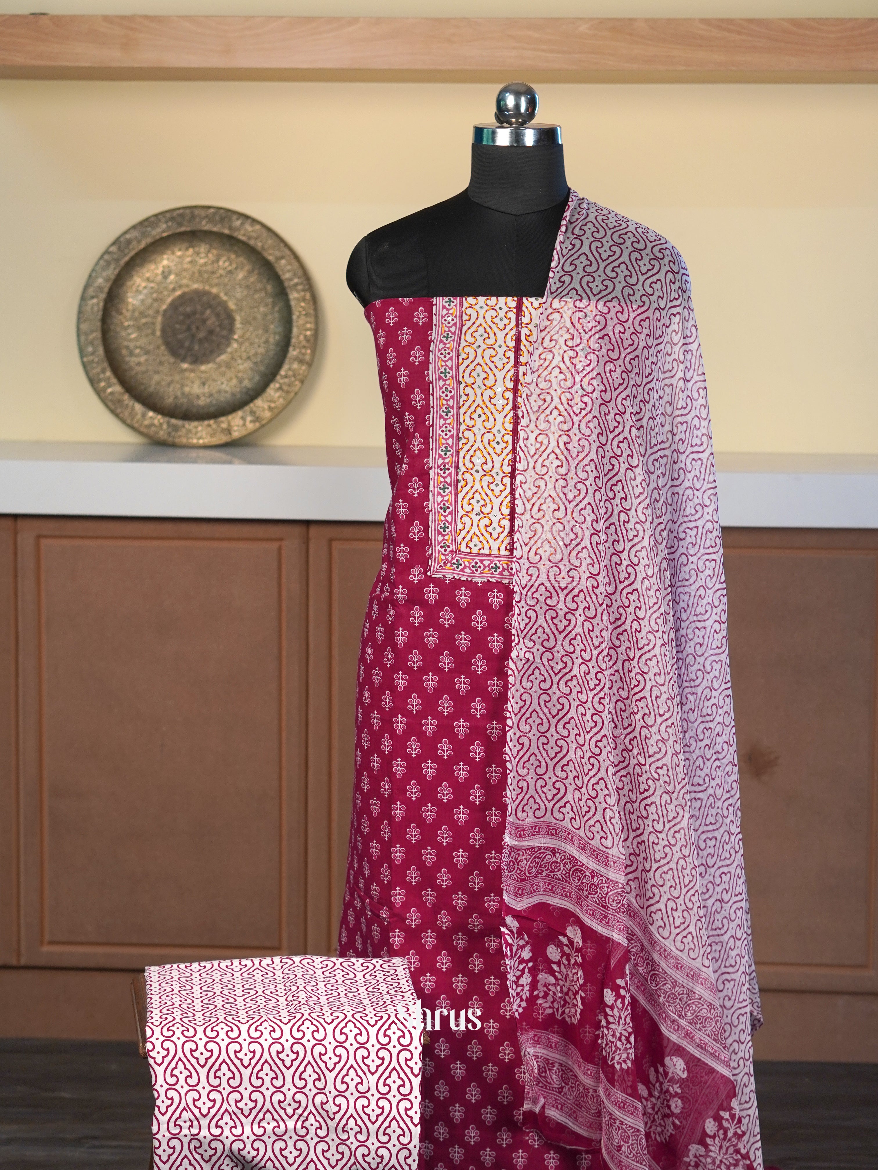 Maroon & White - Cotton salwar