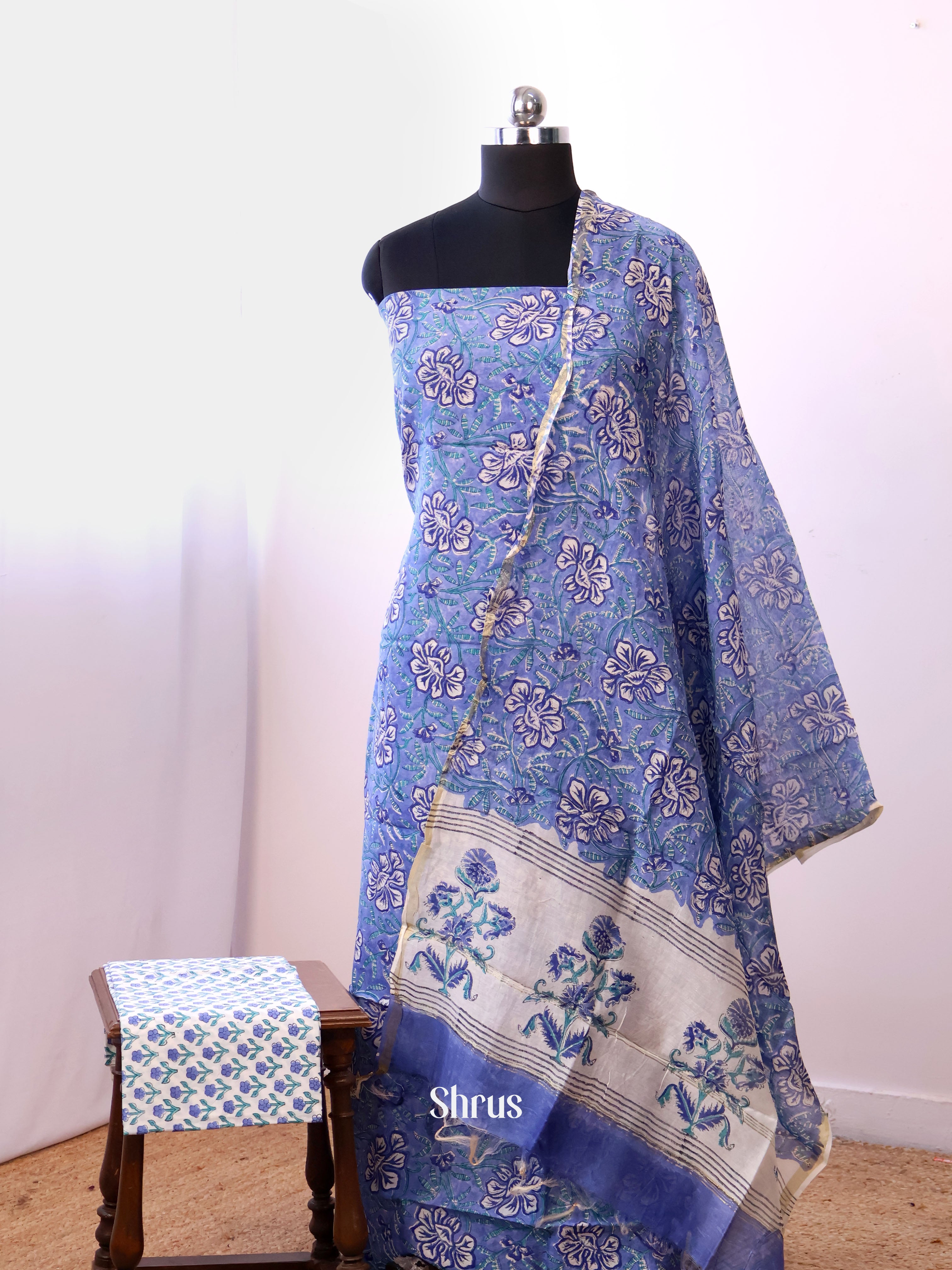 Blue & Cream- Cotton salwar