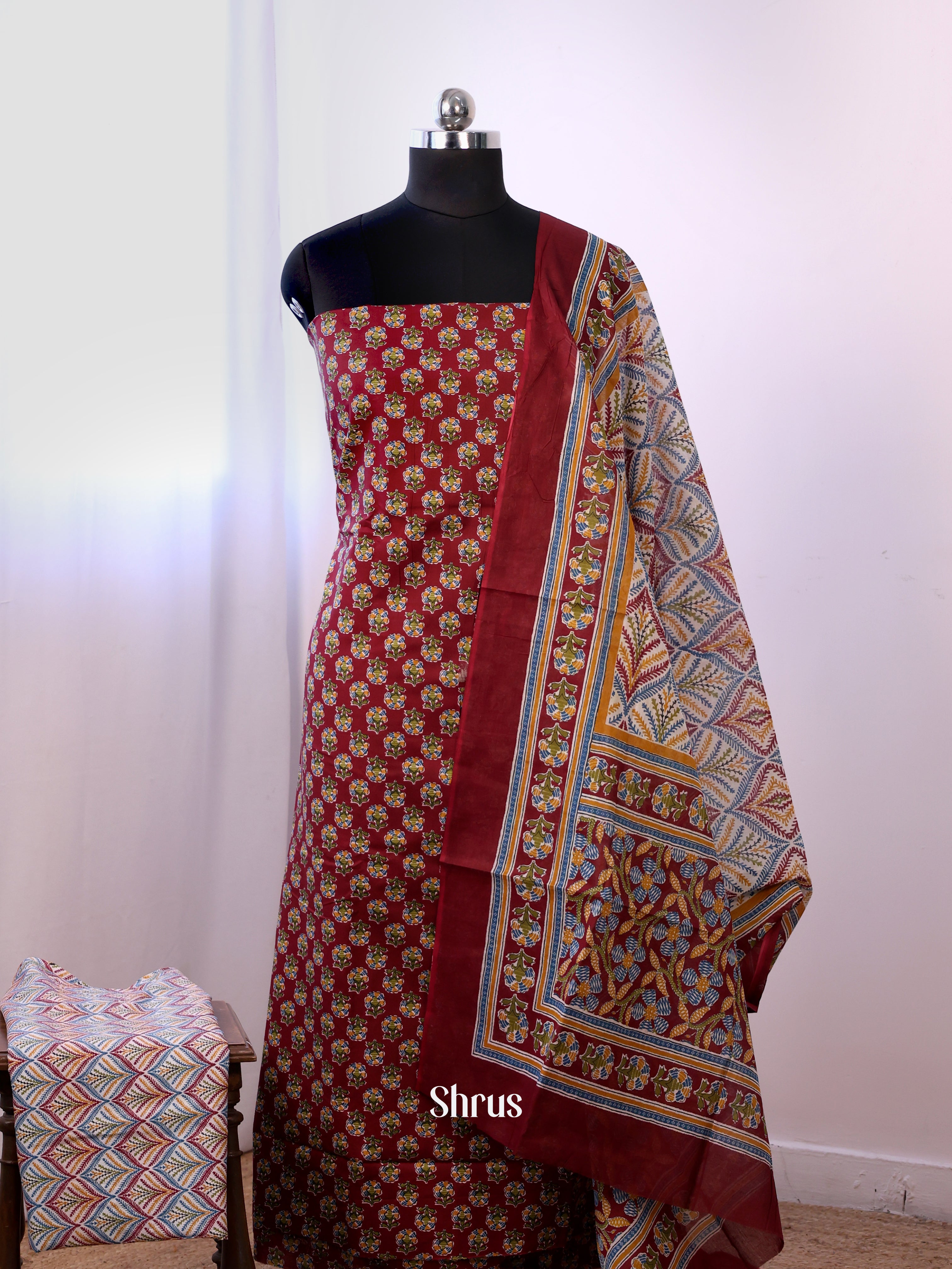 Maroon & cream - Cotton salwar