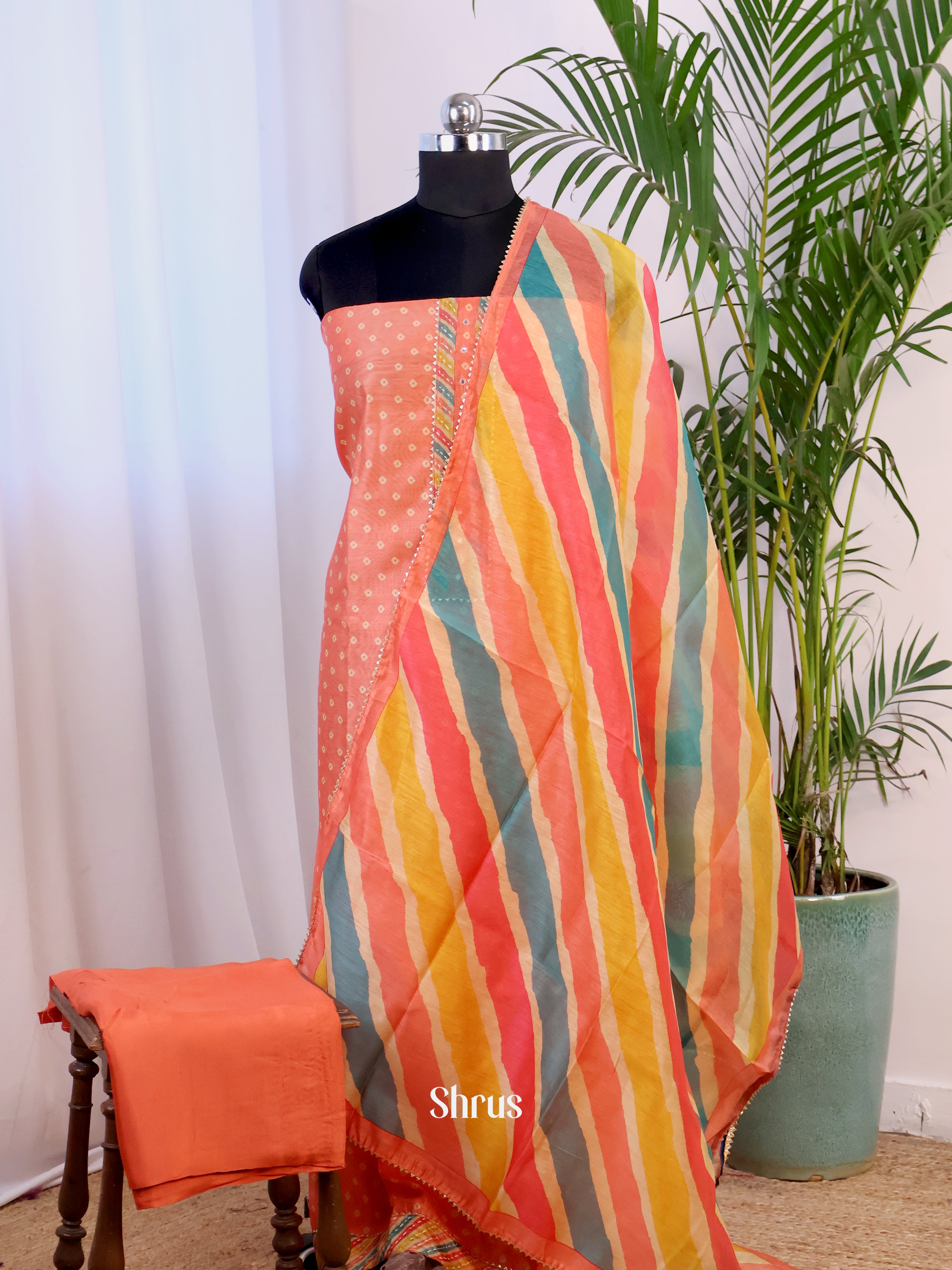 Orangish Peach & Multicolor  - Cotton salwar - Shop on Shrus.com