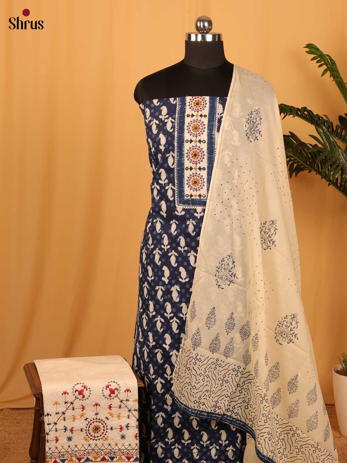 Blue & Cream - Cotton salwar