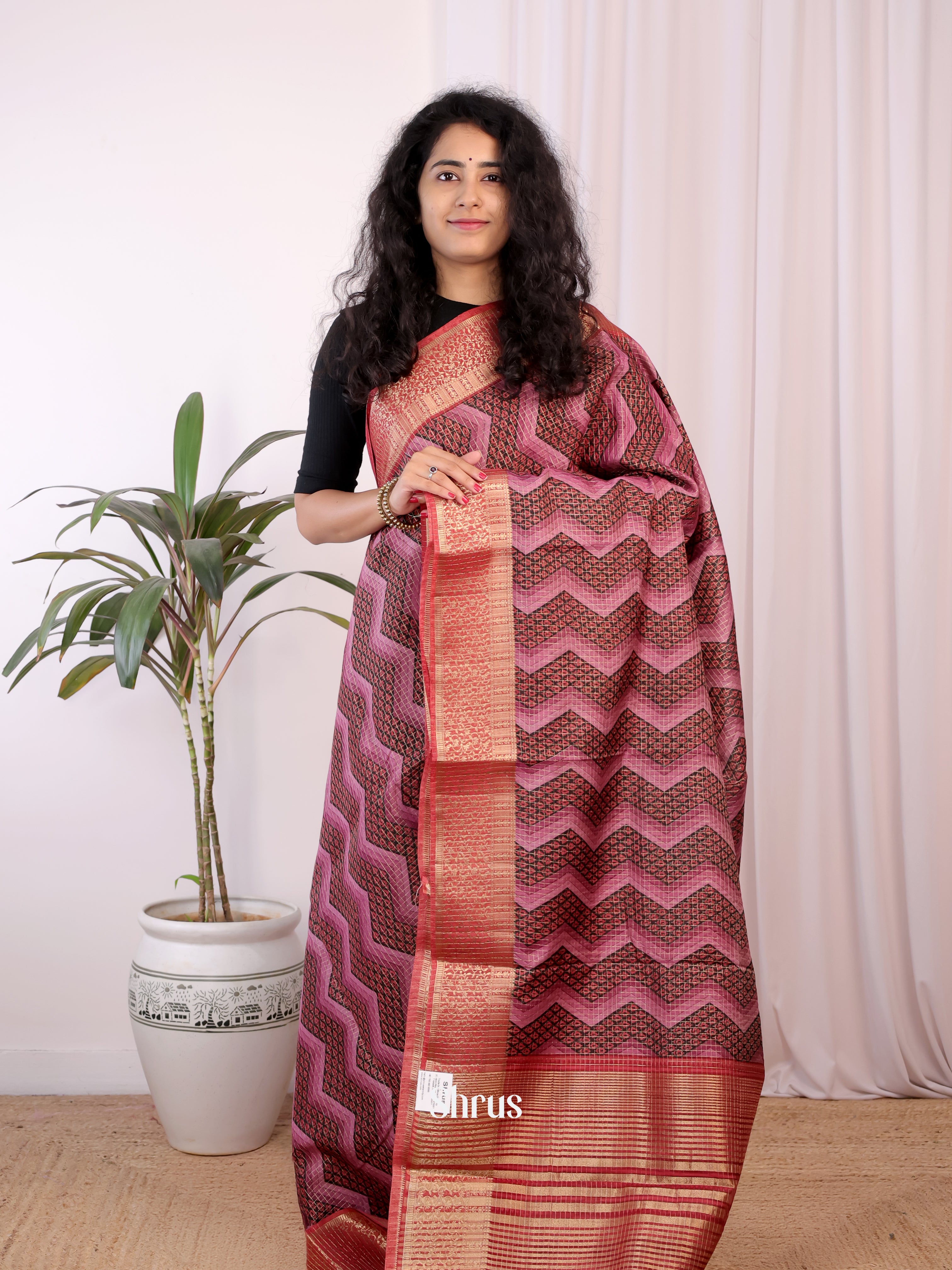 Maroon & Red - Semi Chanderi Saree