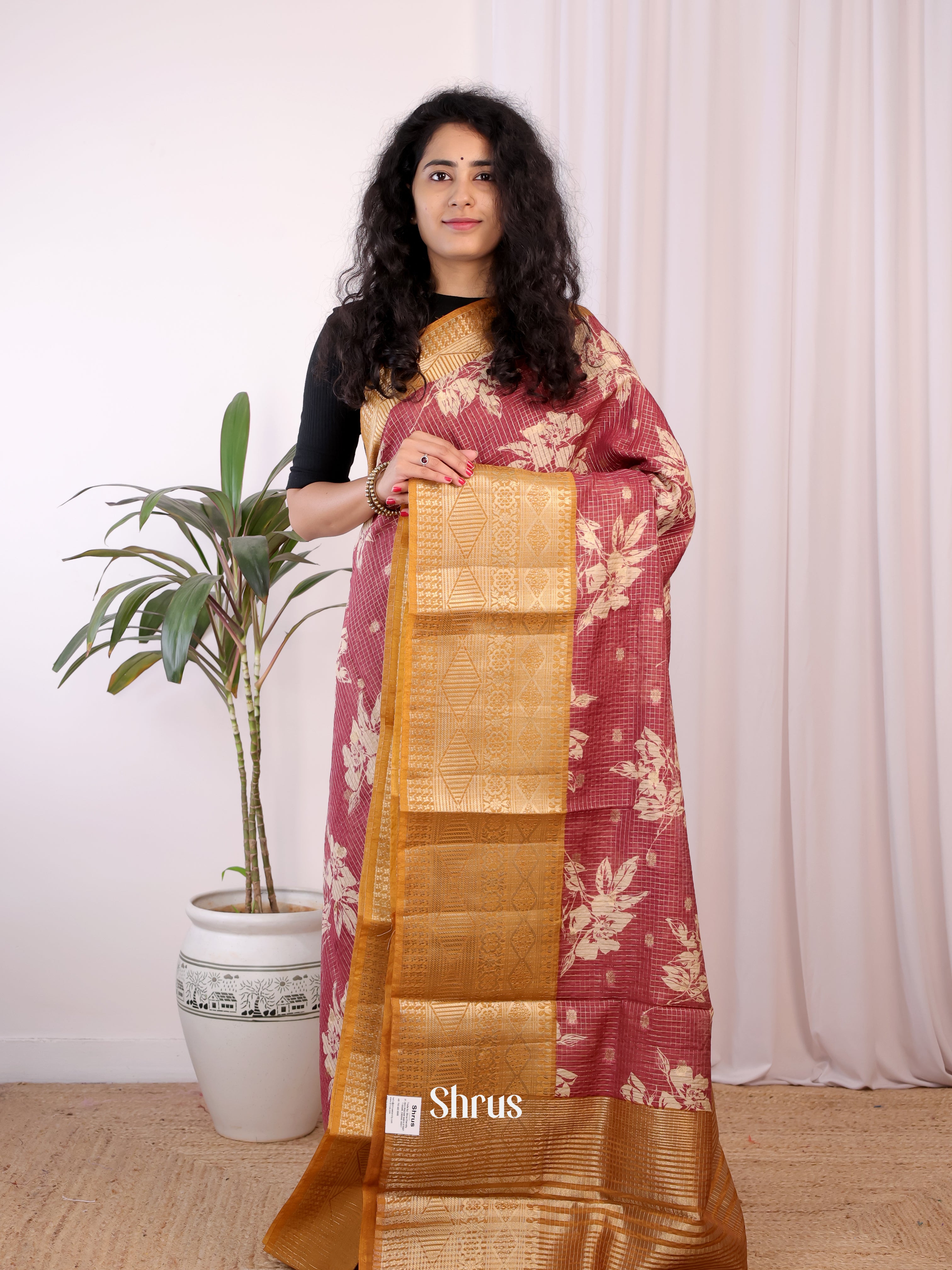 Brown & Mustard- Semi Chanderi Saree