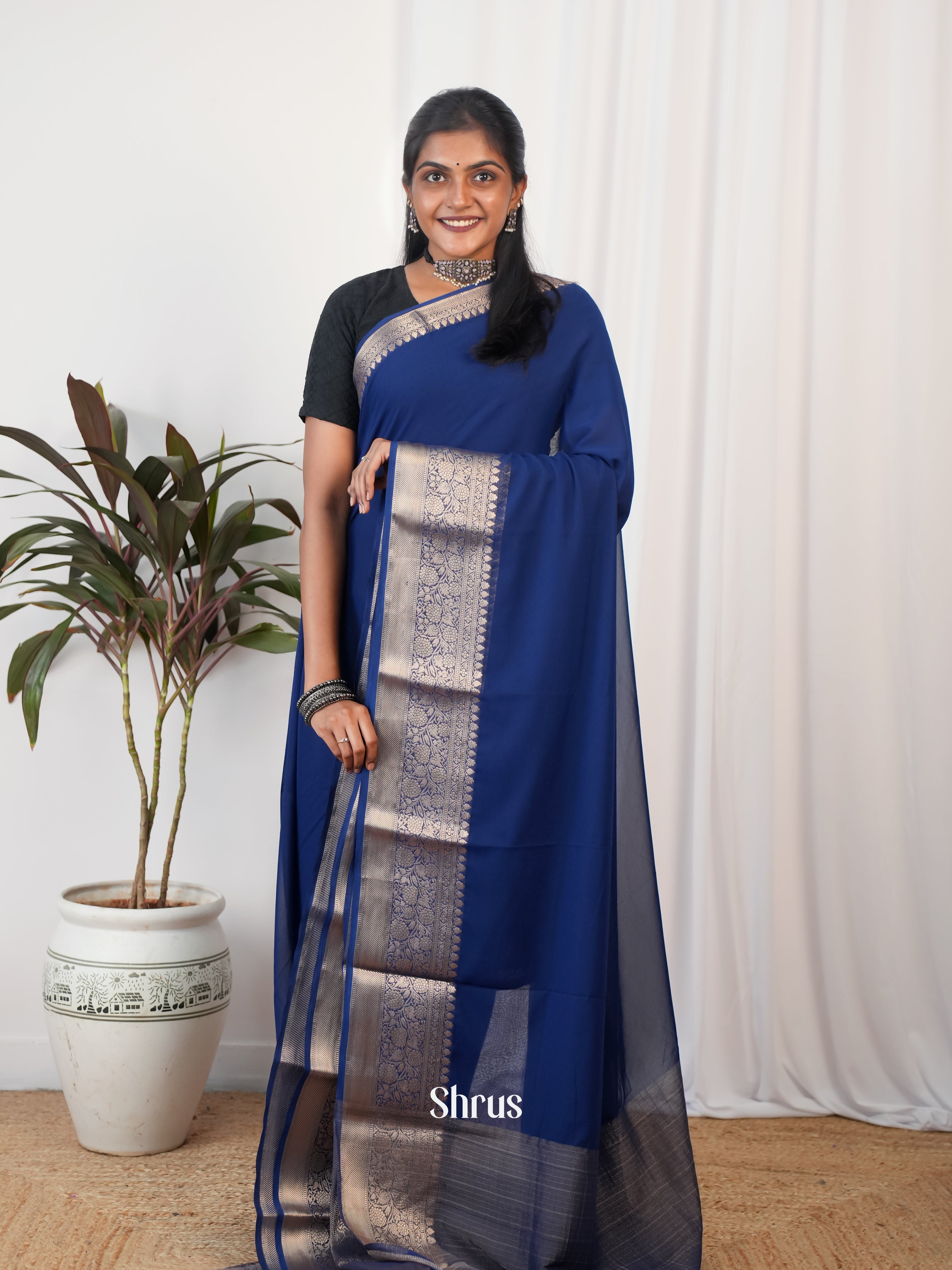 Blue - Semi Georgette Saree